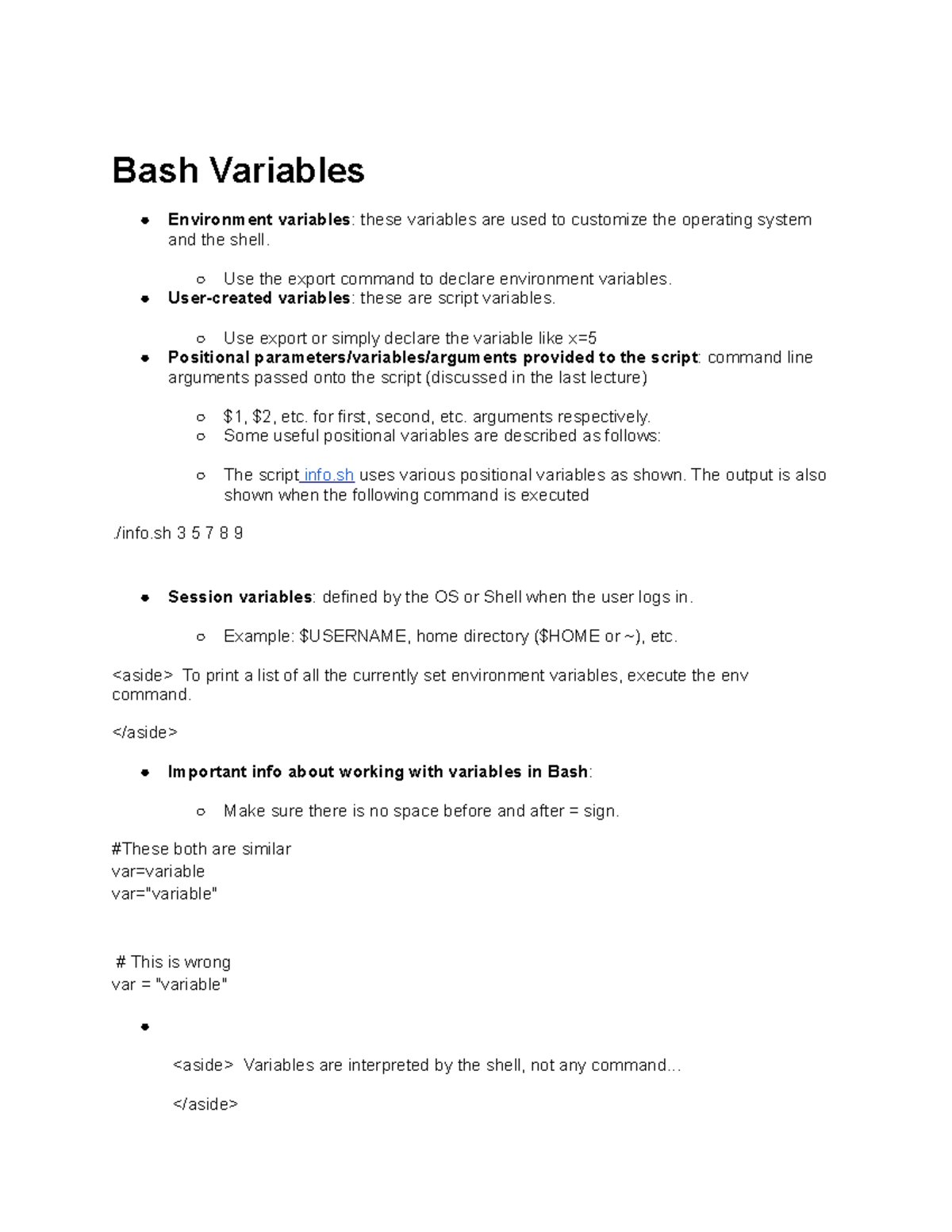 Bash Variables lecture 7 for hardware systems at marquette Bash