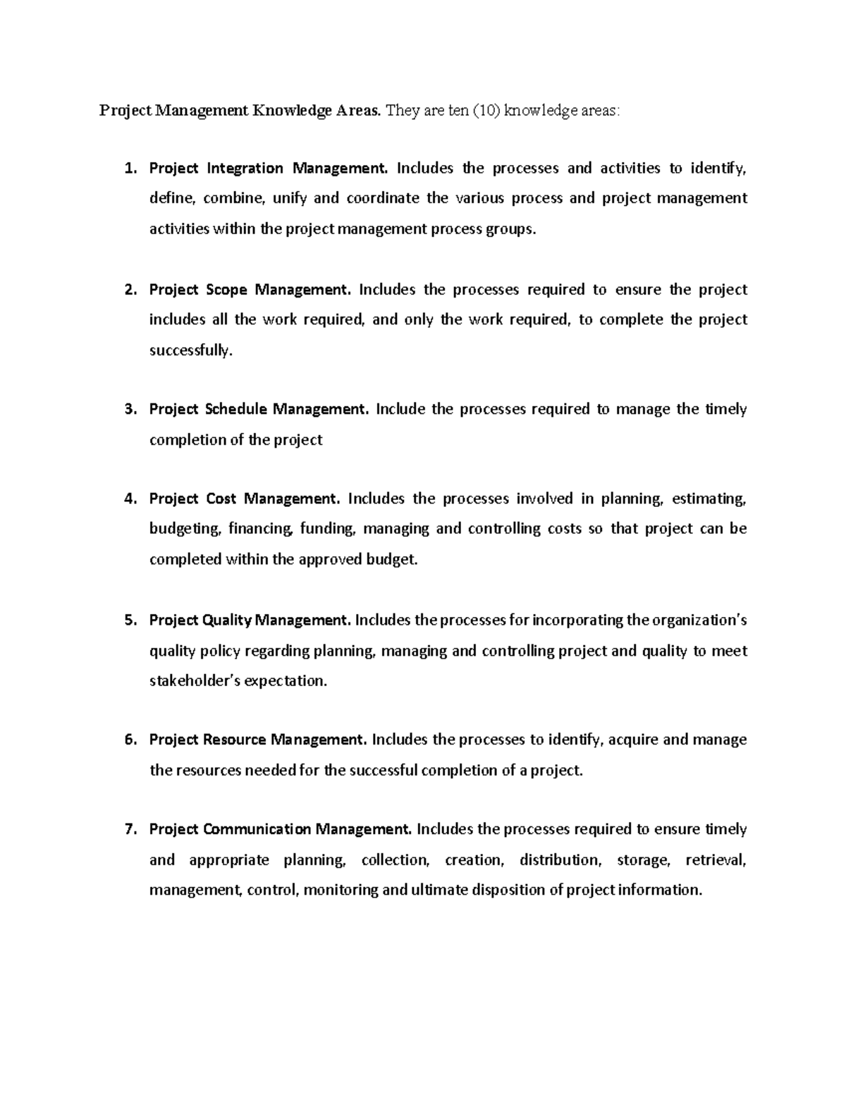 BAB 905 - Project Management Knowledge Areas + Additional Info ...