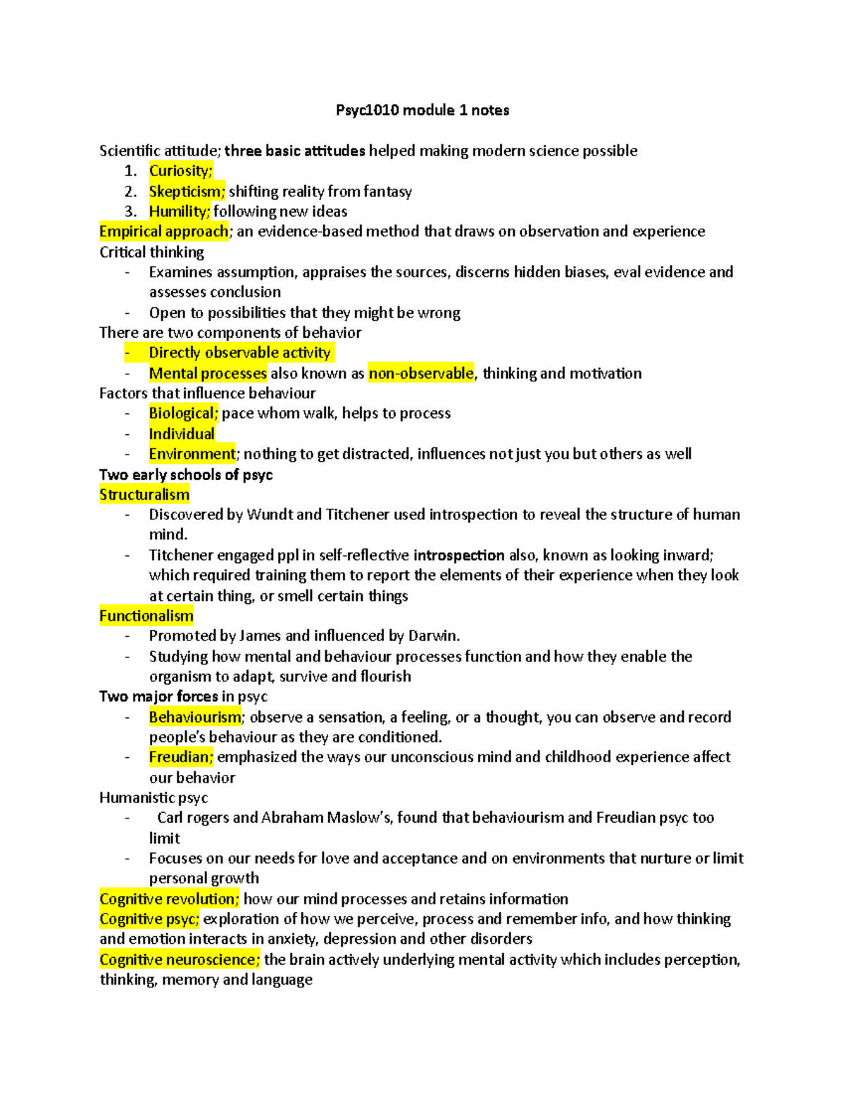 Psyc1010 module 1 notes - Psyc1010 module 1 notes Scientific attitude ...