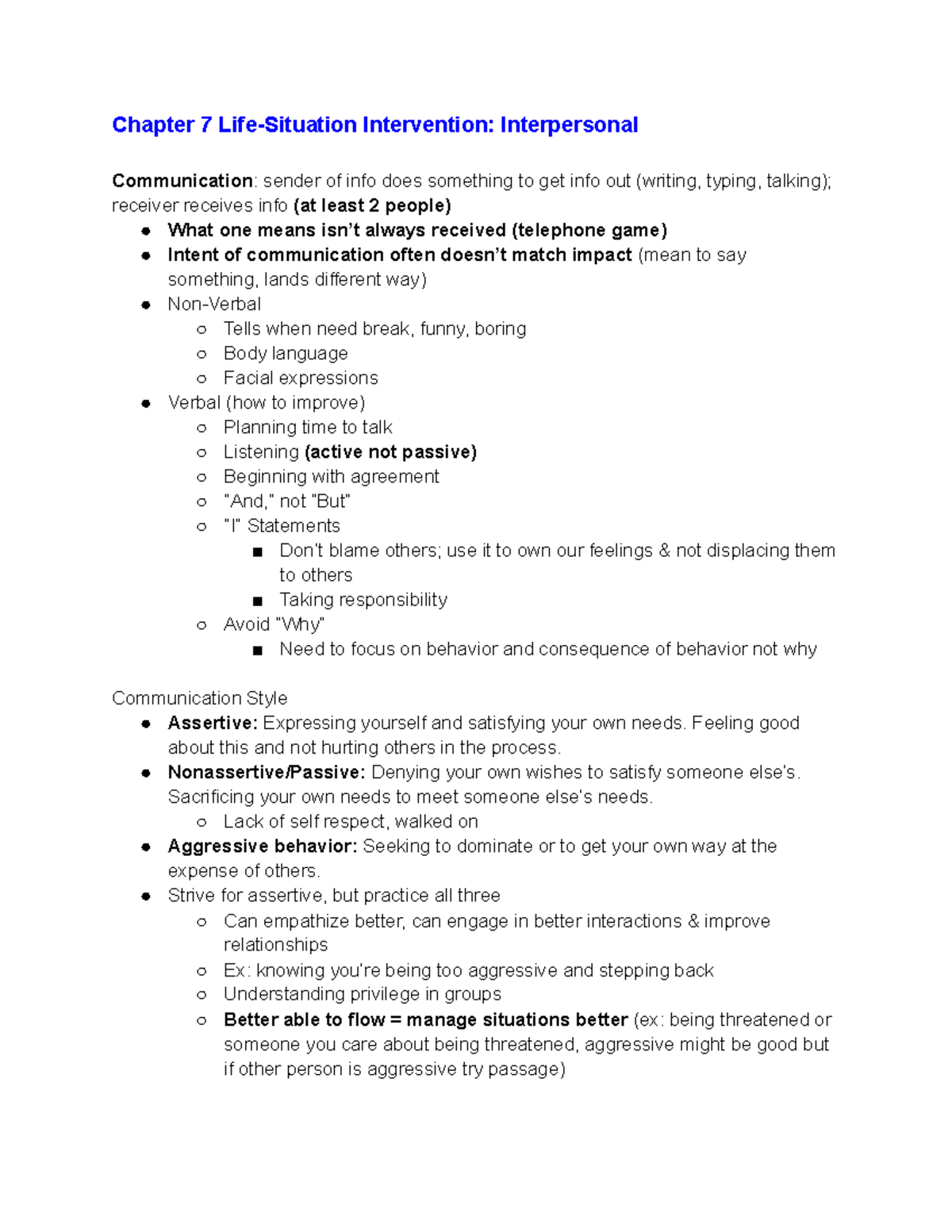 Exam 2 Study Guide - Chapter 7 Life-Situation Intervention ...