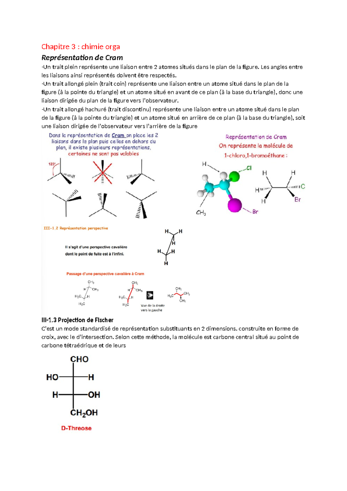 Chapitre 3 - cours - Chapitre 3 : chimie orga Représentation de Cram ...