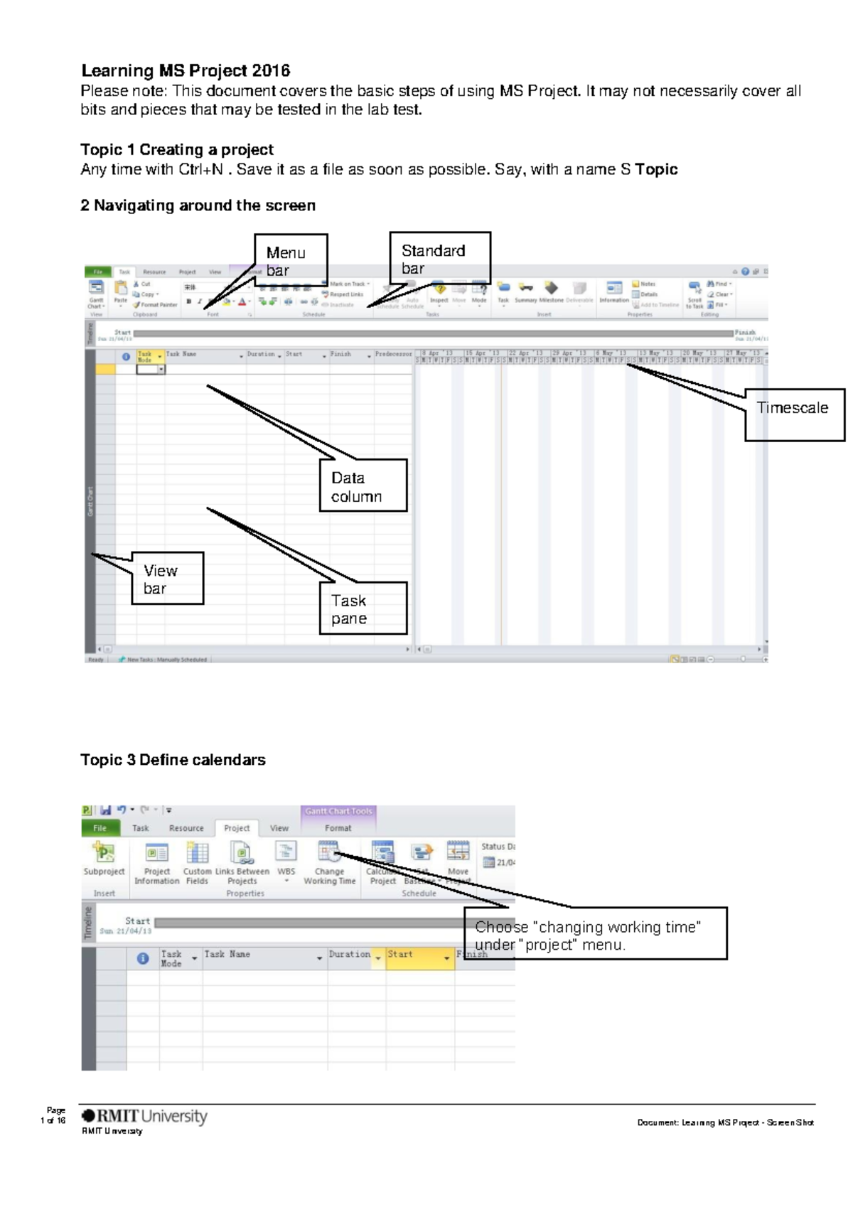 Learning Ms Project