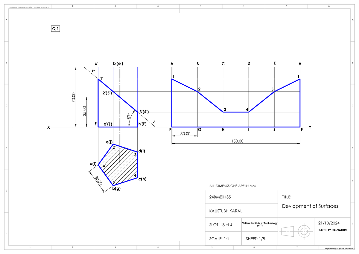 Development of Surfaces 1 - 30. 70. 40° 35. 30. 150. Q. a' 1' 2'(5') 3 ...
