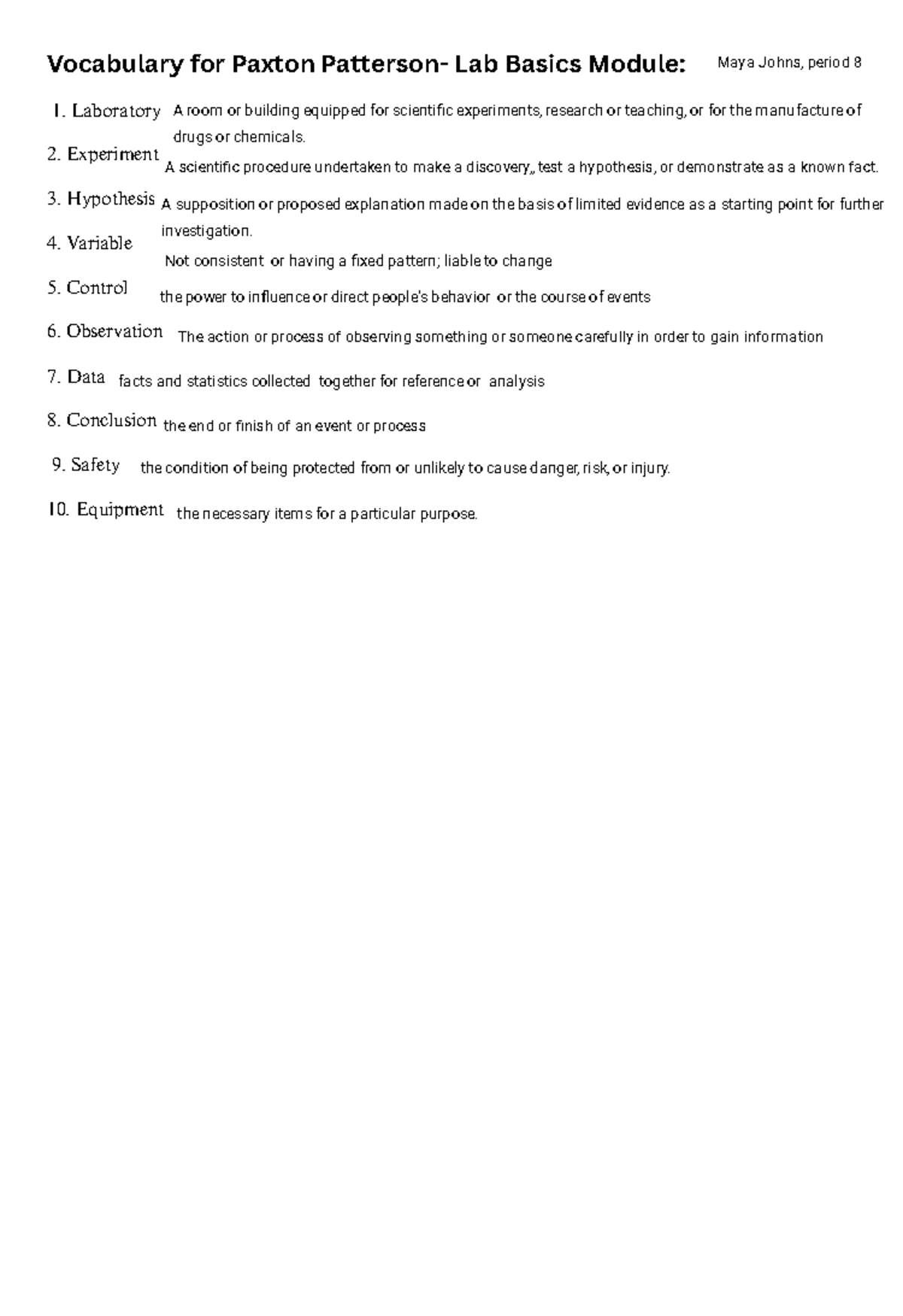 Kami Export vocabulary words defined for the Paxton Patterson Lab