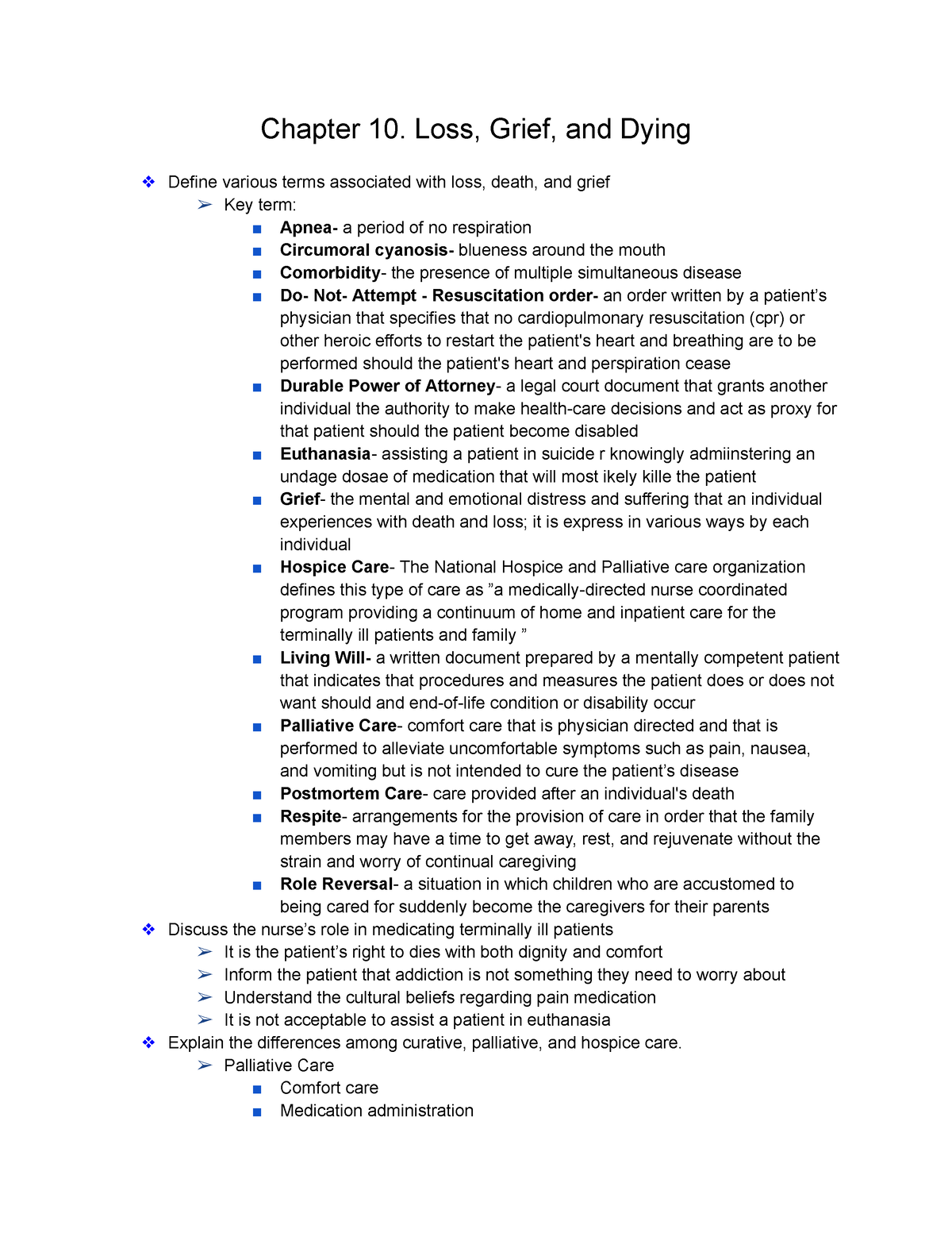 Chapter 10 Notes- Fundamental - Chapter 10. Loss, Grief, And Dying ...