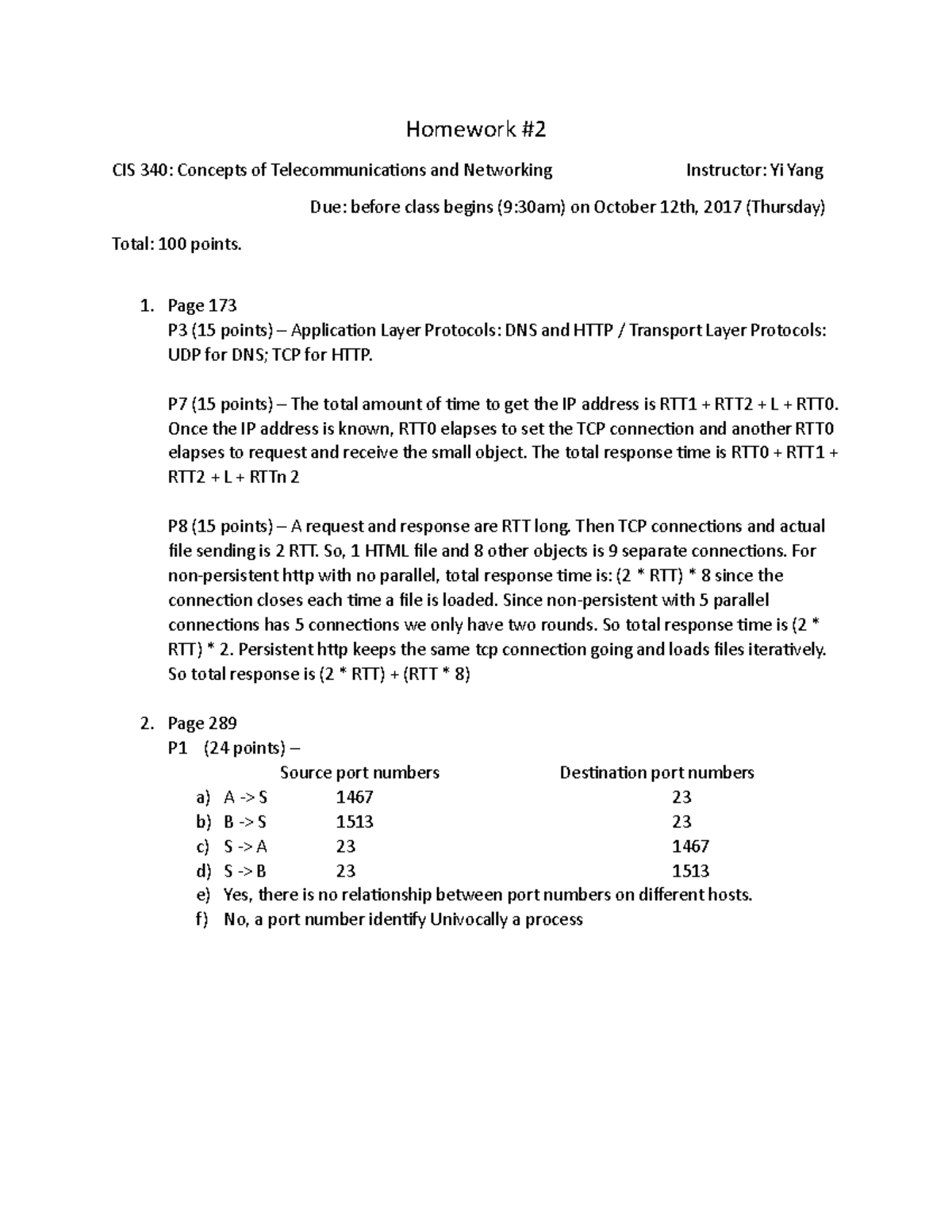 Homework 2 - Grade A + - Homework CIS 340: Concepts of ...