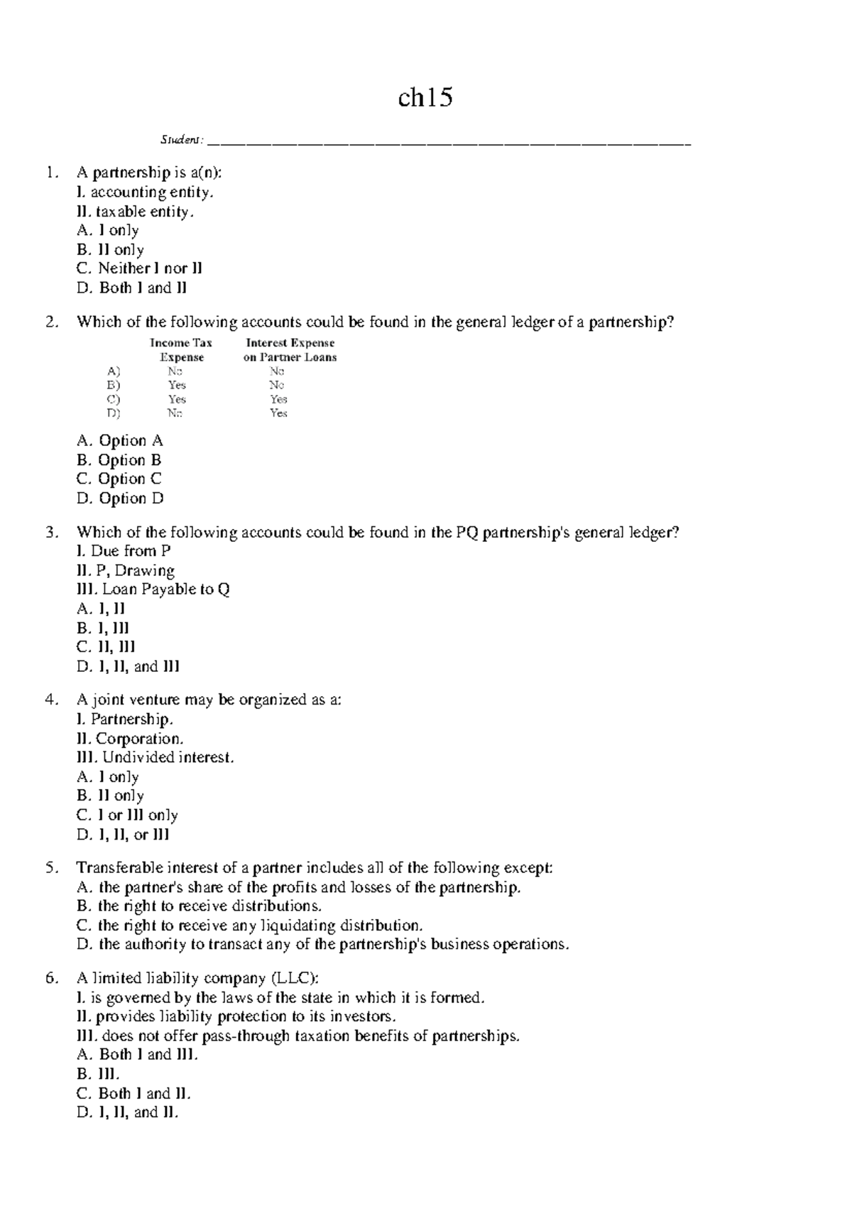 Chapter 15 - Test Bank - Test Bank - Ch _Student: - Studocu