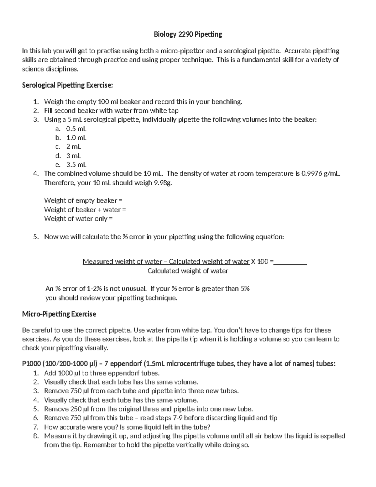 Pipetting+exercise2 Biology 2290 Pipetting In this lab you will get