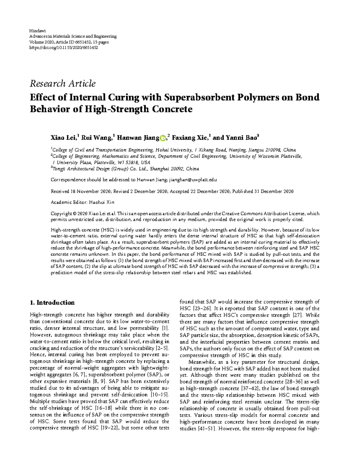 Effect of Internal Curing with Superabsorbent Poly - Research Article ...