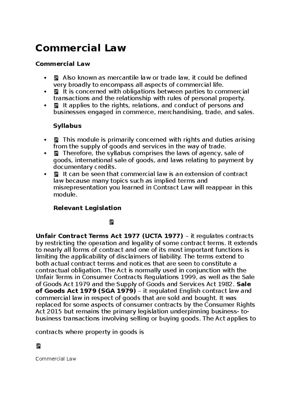 Law notes 6 - Commercial Law Commercial Law Also known as mercantile ...