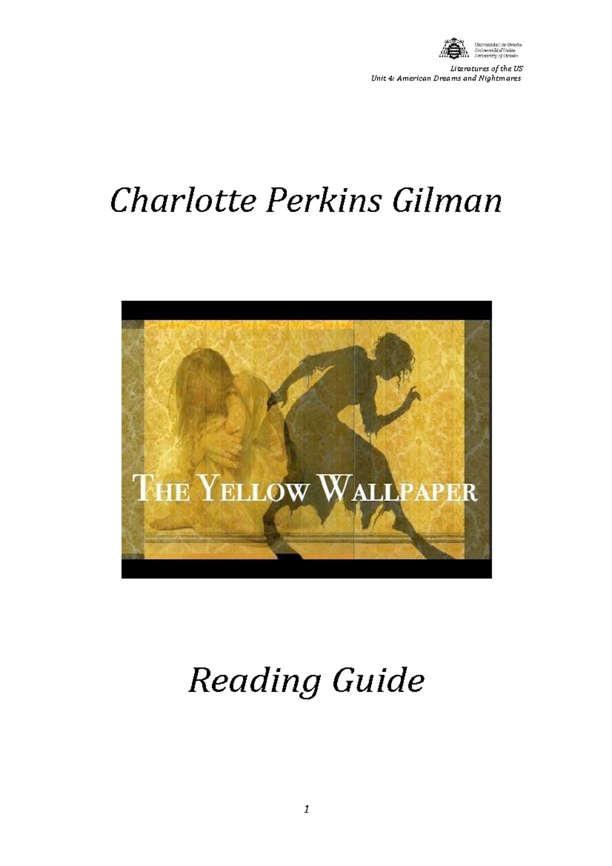 The Yellow Wallpaper Reading guide Literatures of the US Unit 4