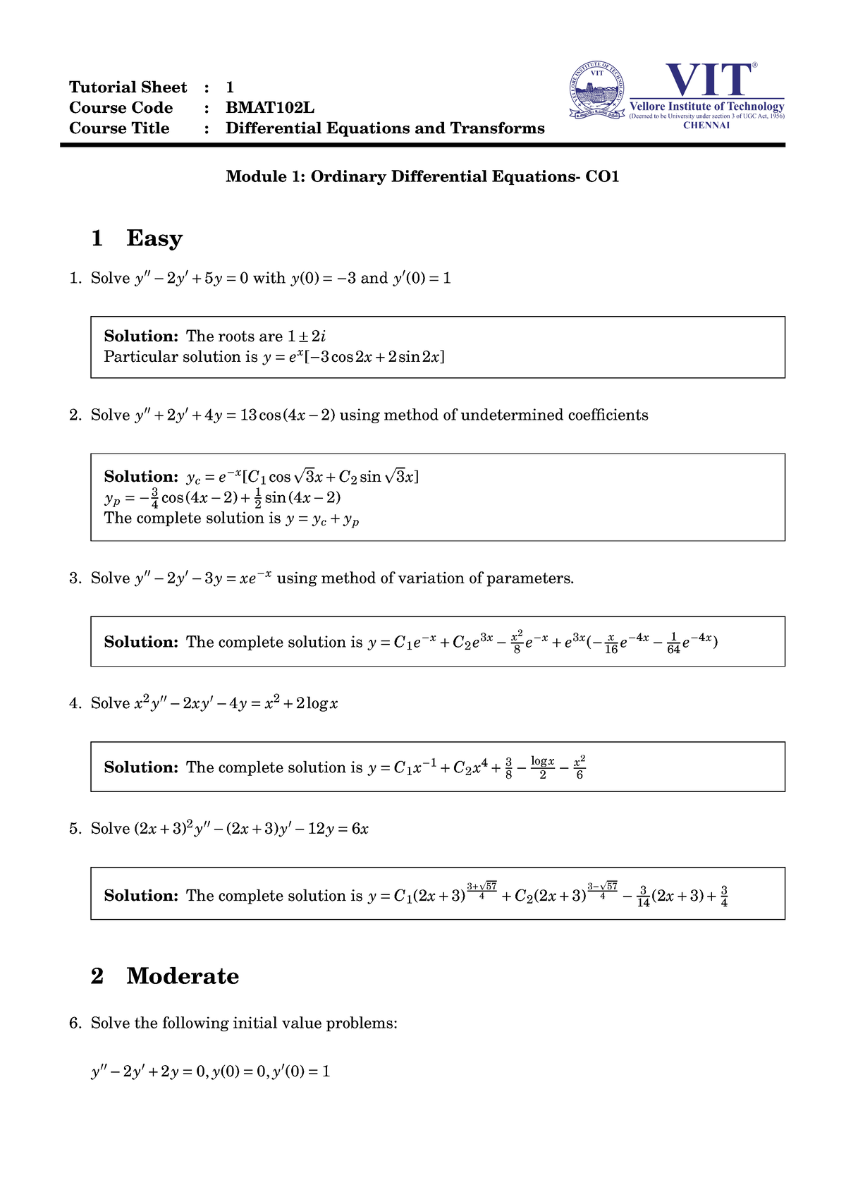 Module 1 2023-2024 Latest Tutorial Sheet DET B MAT102 L - Tutorial ...