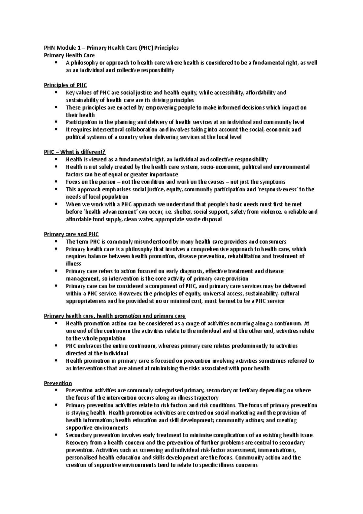 PHN Module 1 - Primary Health Care Principles - PHN Module 1 – Primary ...