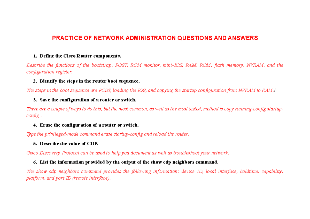 Practice OF Network Administration Questions AND Answers PRACTICE OF