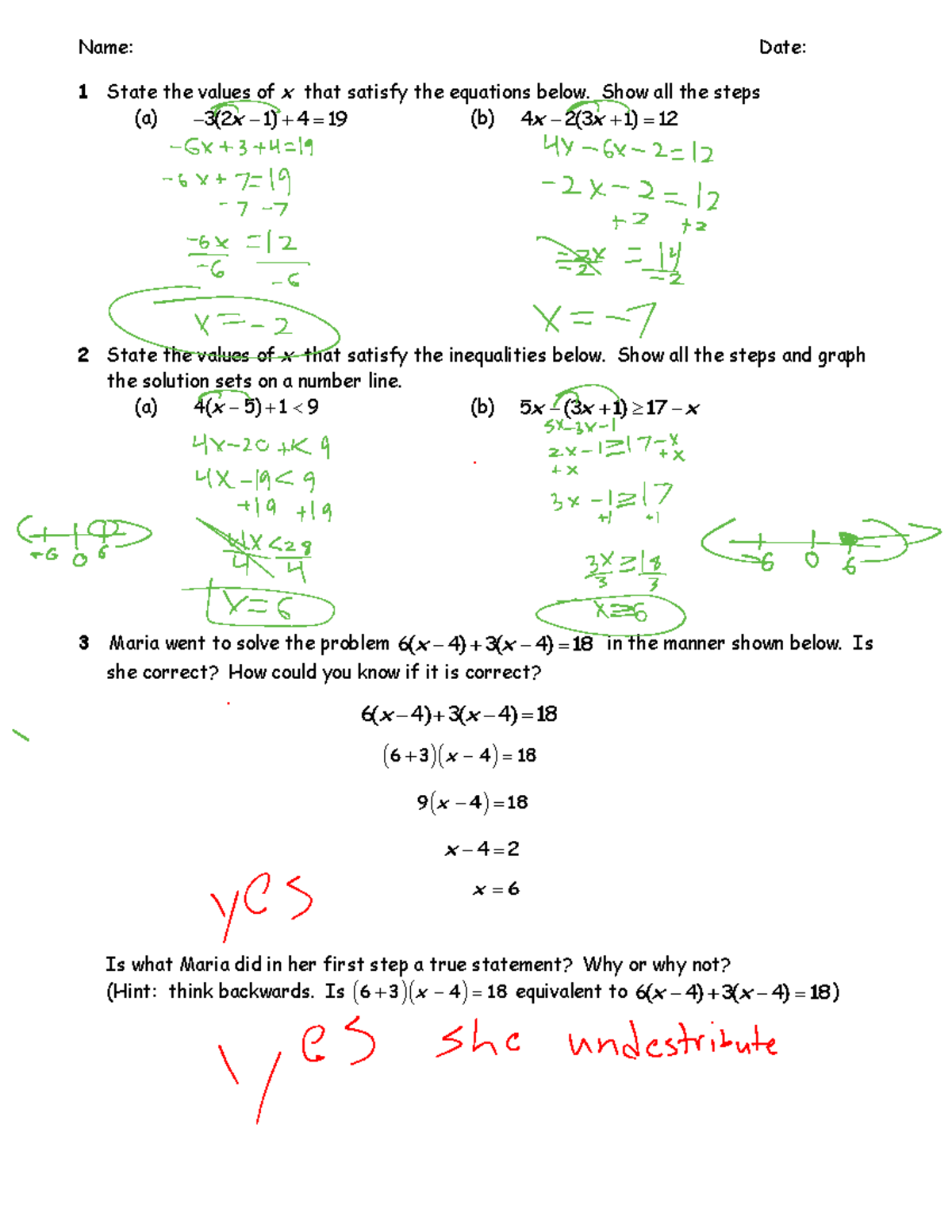 3.6 CW - Math classwork - Name: Date: 1 State the values of x that ...
