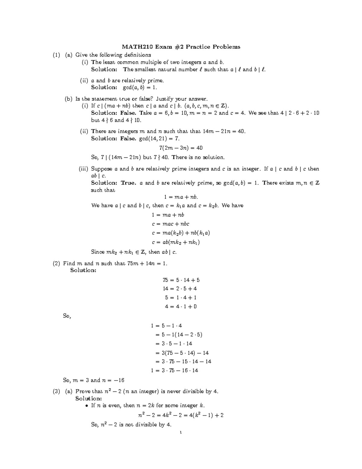 MATH210 Exam 2 Review - MATH210 Exam #2 Practice Problems (1) (a) Give ...