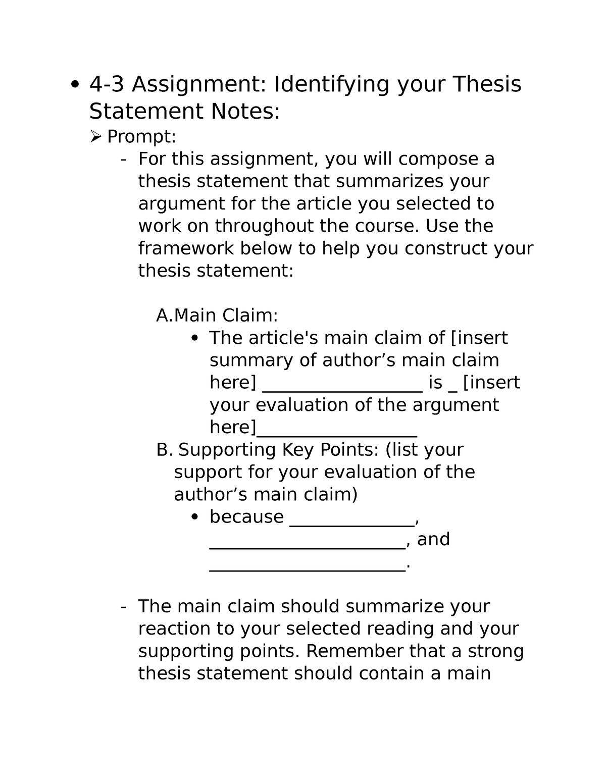 assignment assignment identifying your thesis statement (graded)