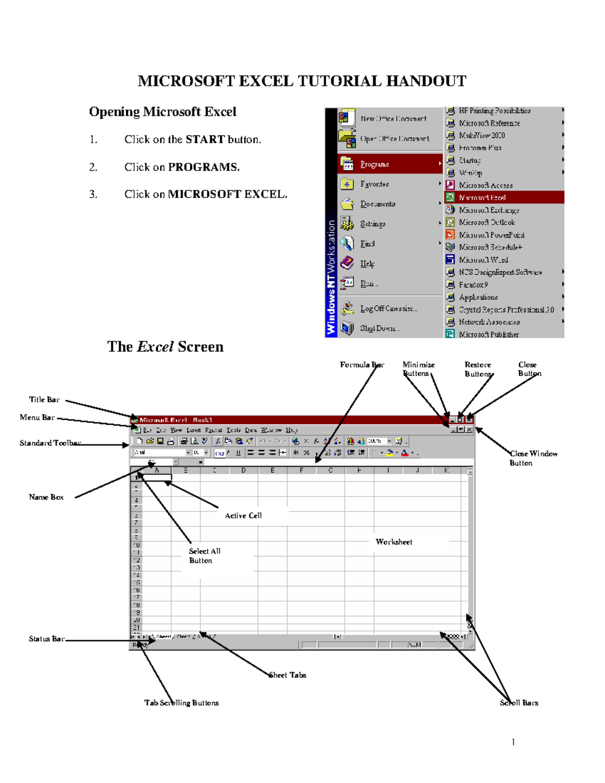 Microsoft Excel Tutorial Handout Opening - MICROSOFT EXCEL TUTORIAL ...
