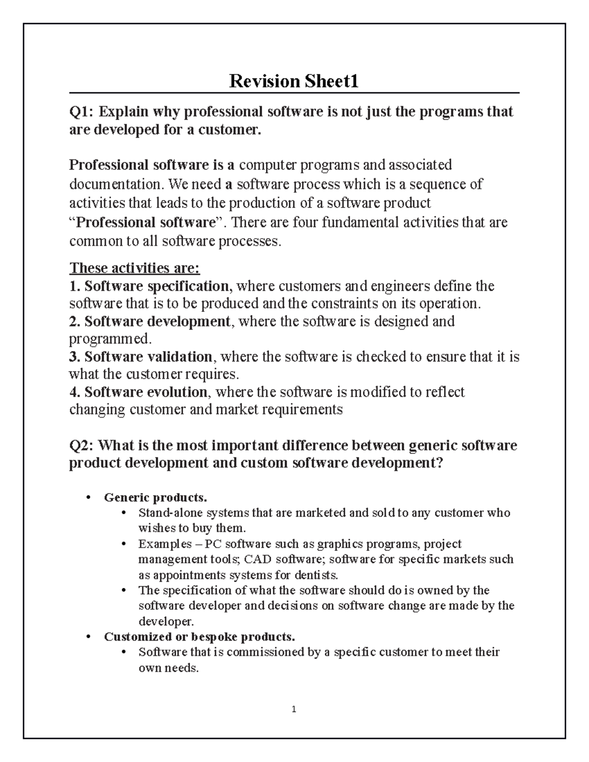Revision Sheet 1 (Autosaved) - Revision Sheet Q1: Explain why ...
