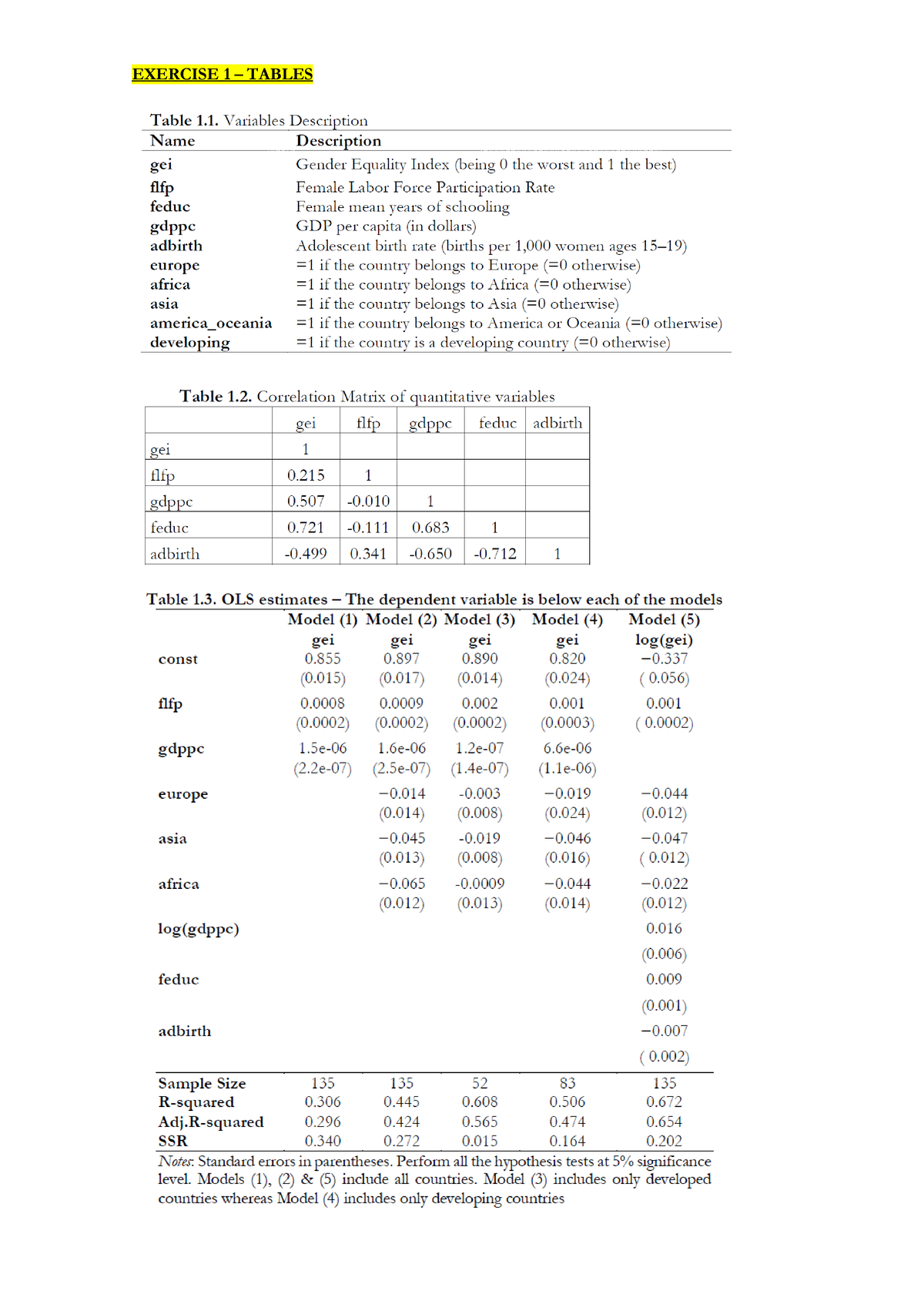 Final Exam Exercises - EXERCISE 1 – TABLES EXERCISE 2 – TABLES AND ...