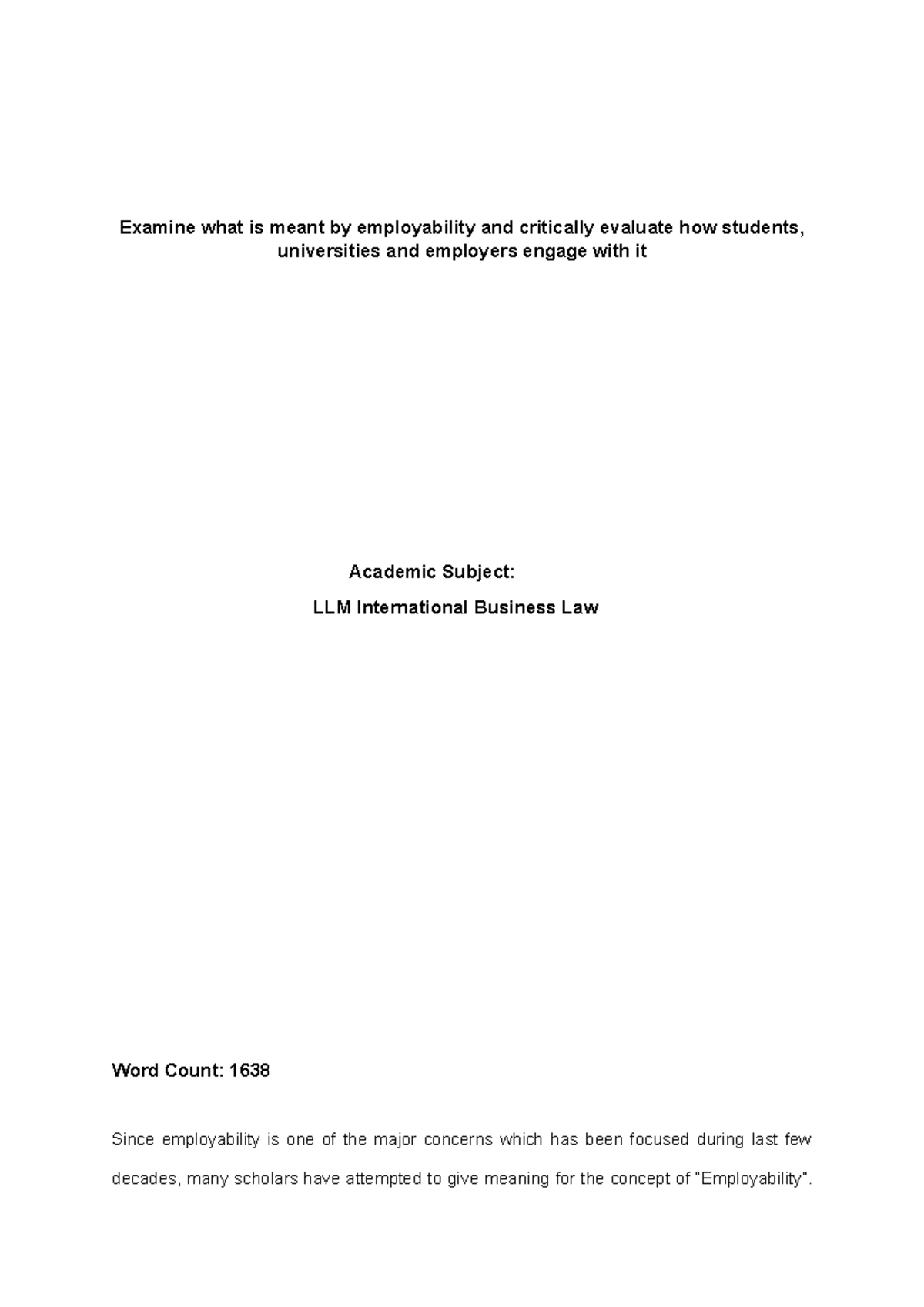 Corse work Pre sessional - Examine what is meant by employability and ...