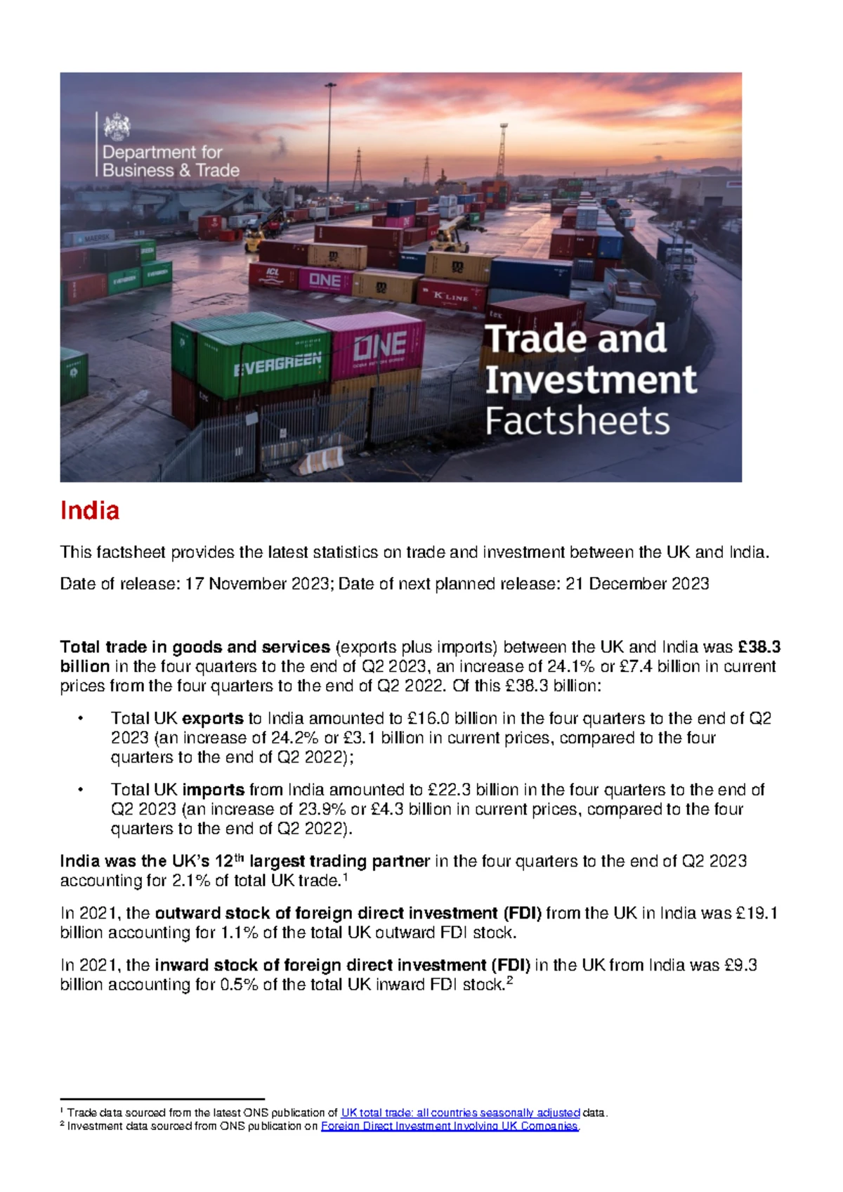 India trade and investment factsheet 2023 11 17