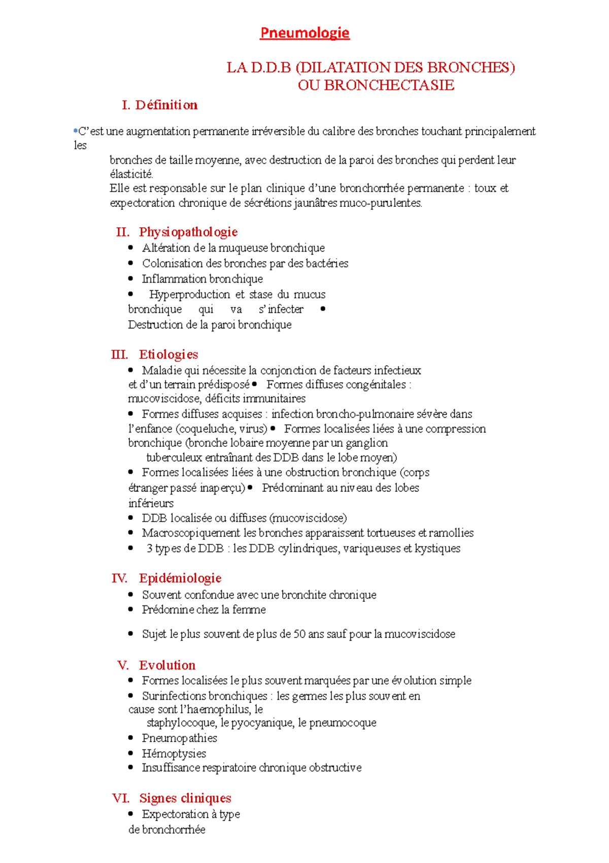 Pneumologie - médecine - Pneumologie LA D.D (DILATATION DES BRONCHES ...