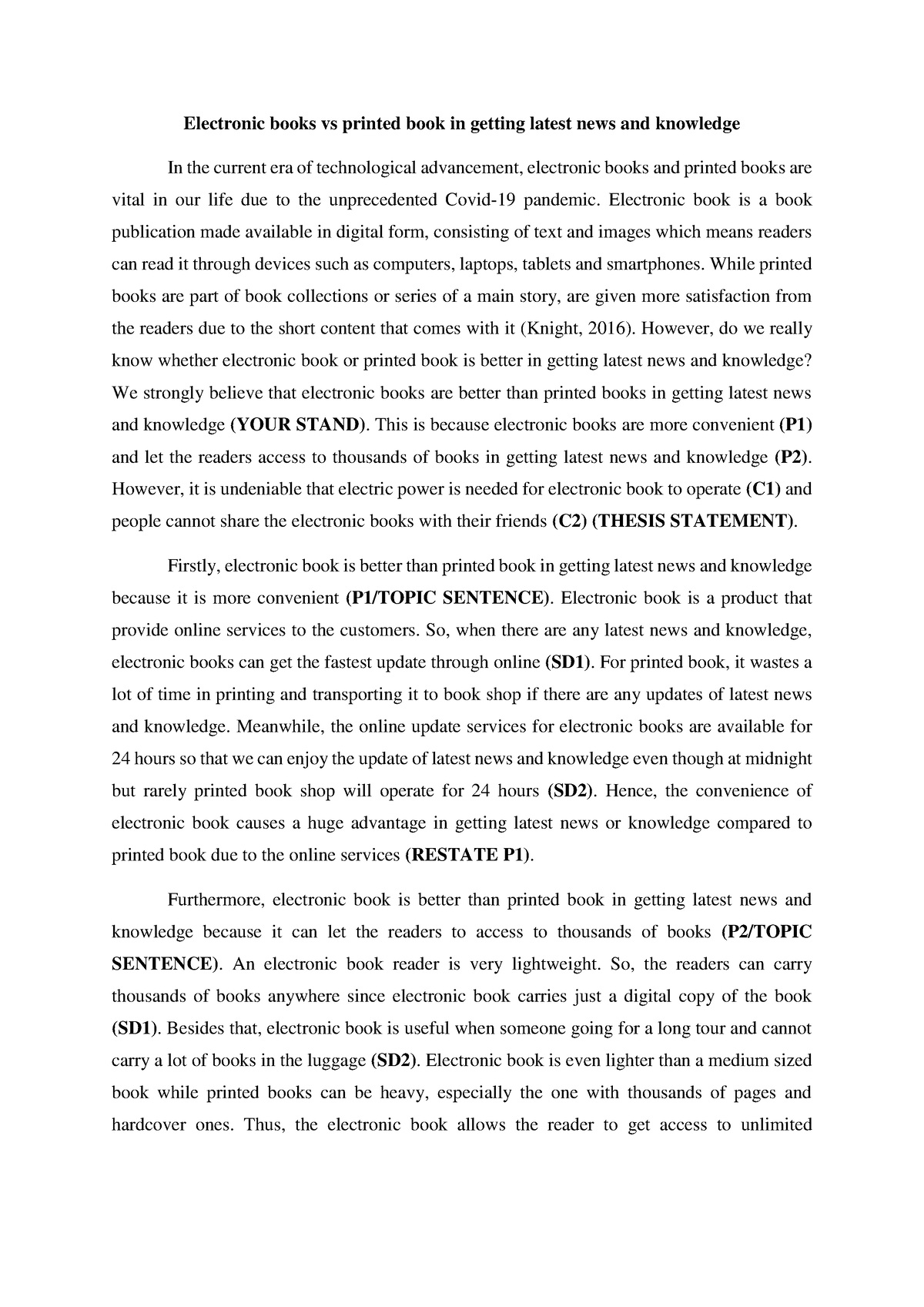 argumentative essay about electronic books