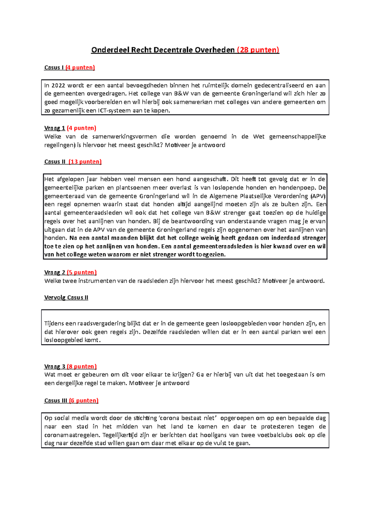 Oefententamen Zonder Antwoorden - Onderdeel Recht Decentrale Overheden ...