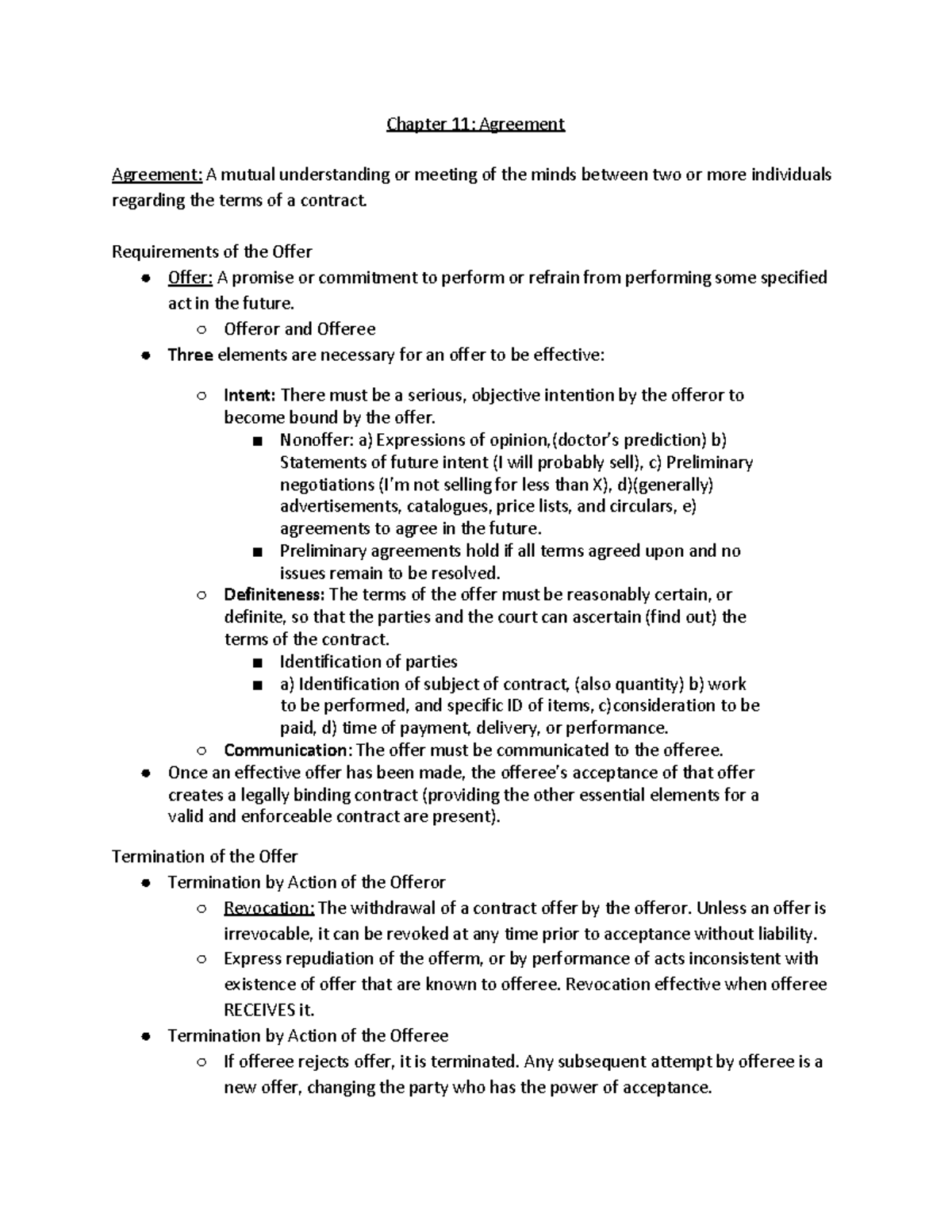 Law Chapter 11- Agreement - Chapter 11: Agreement A mutual ...