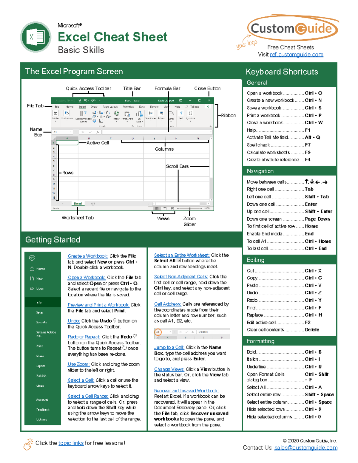 Panduan Excel - Click the topic links for free lessons! © 2020 ...