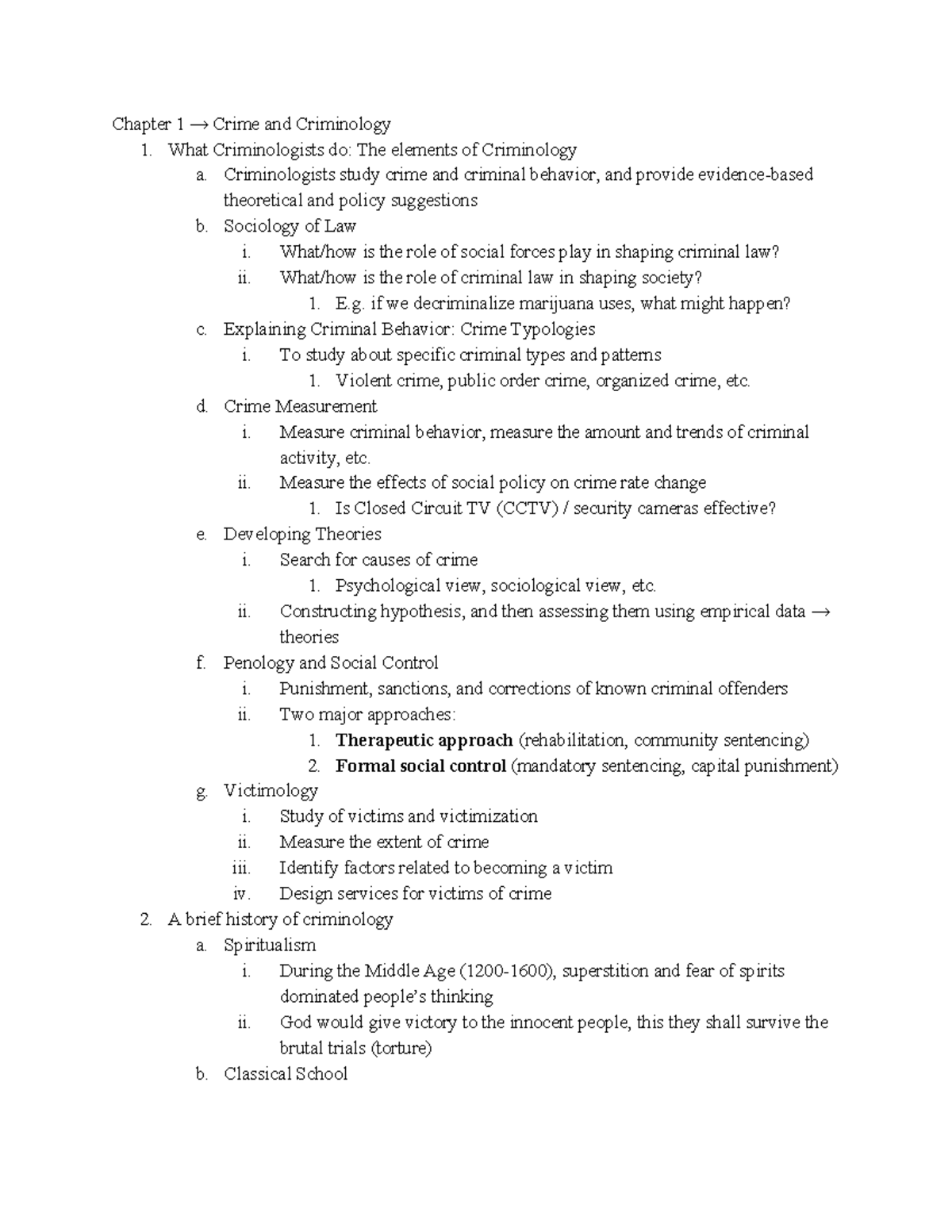 Chapter 1 Notes - Criminology - Chapter 1 → Crime and Criminology 1 ...