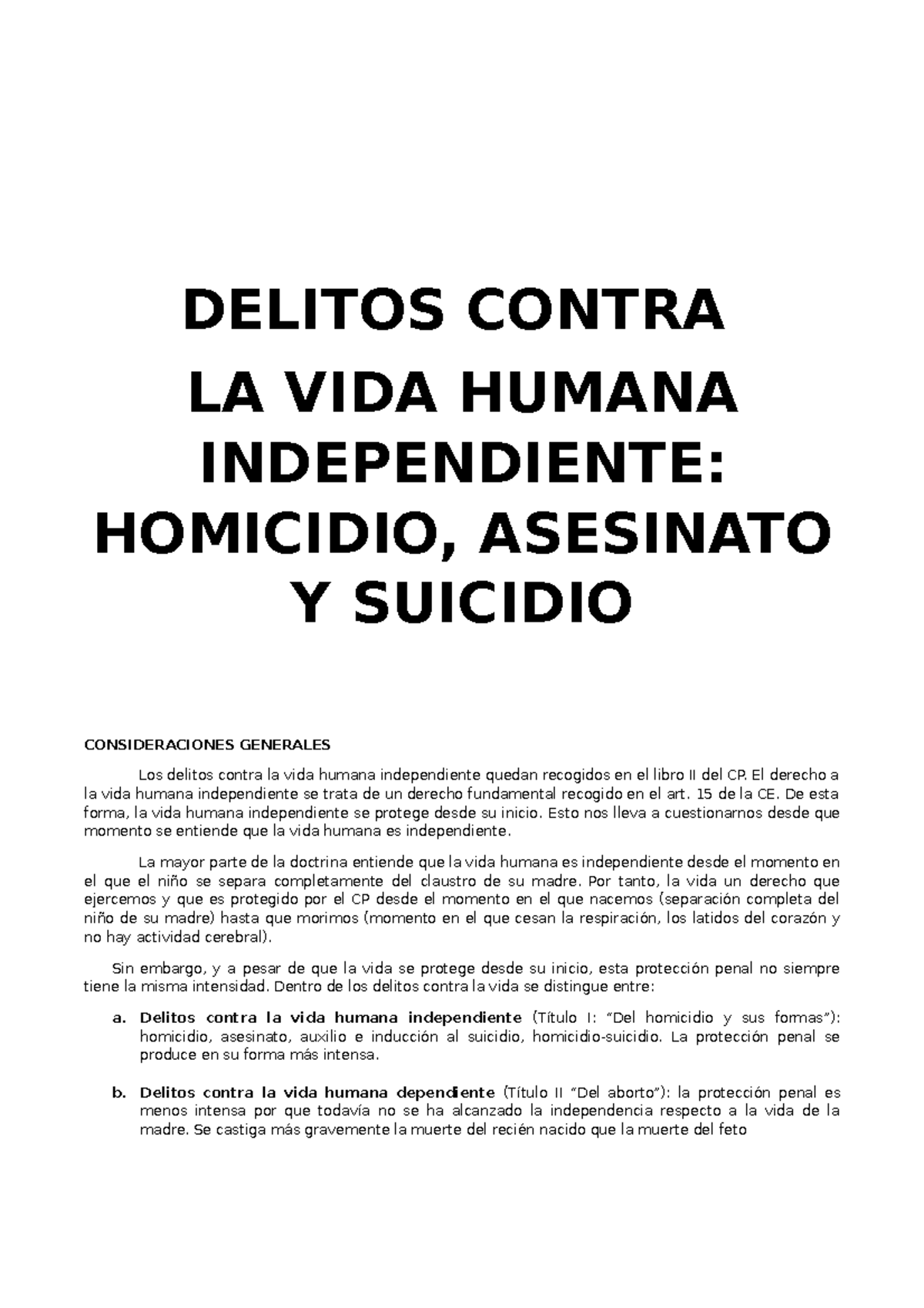 Temario Completo Delitos Contra La Vida Humana Independiente