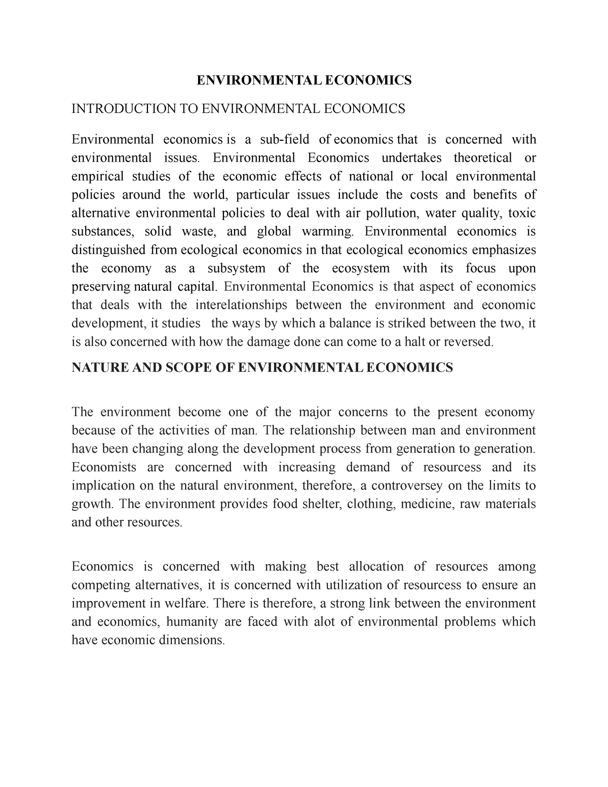 environmental economics assignment
