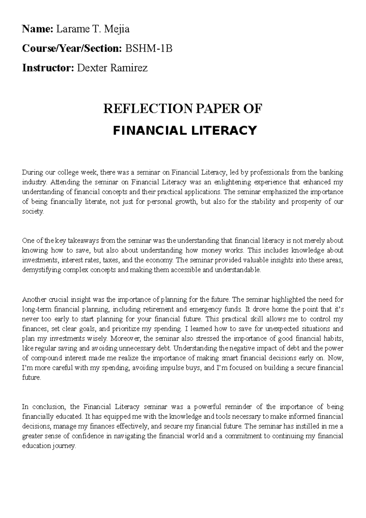 Reflection Paper STS - Name: Larame T. Mejia Course/Year/Section: BSHM ...