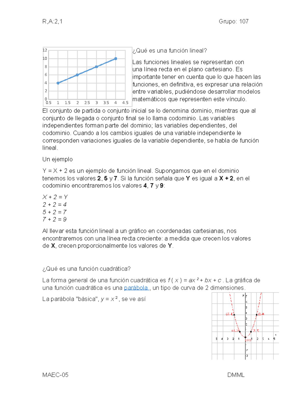 Qué es una función lineal - R,A:2,1 Grupo: 107 ¿Qué es una función ...