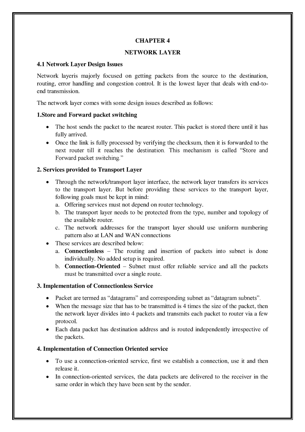 Chapter 4 2023 - Notes - CHAPTER 4 NETWORK LAYER 4 Network Layer Design ...