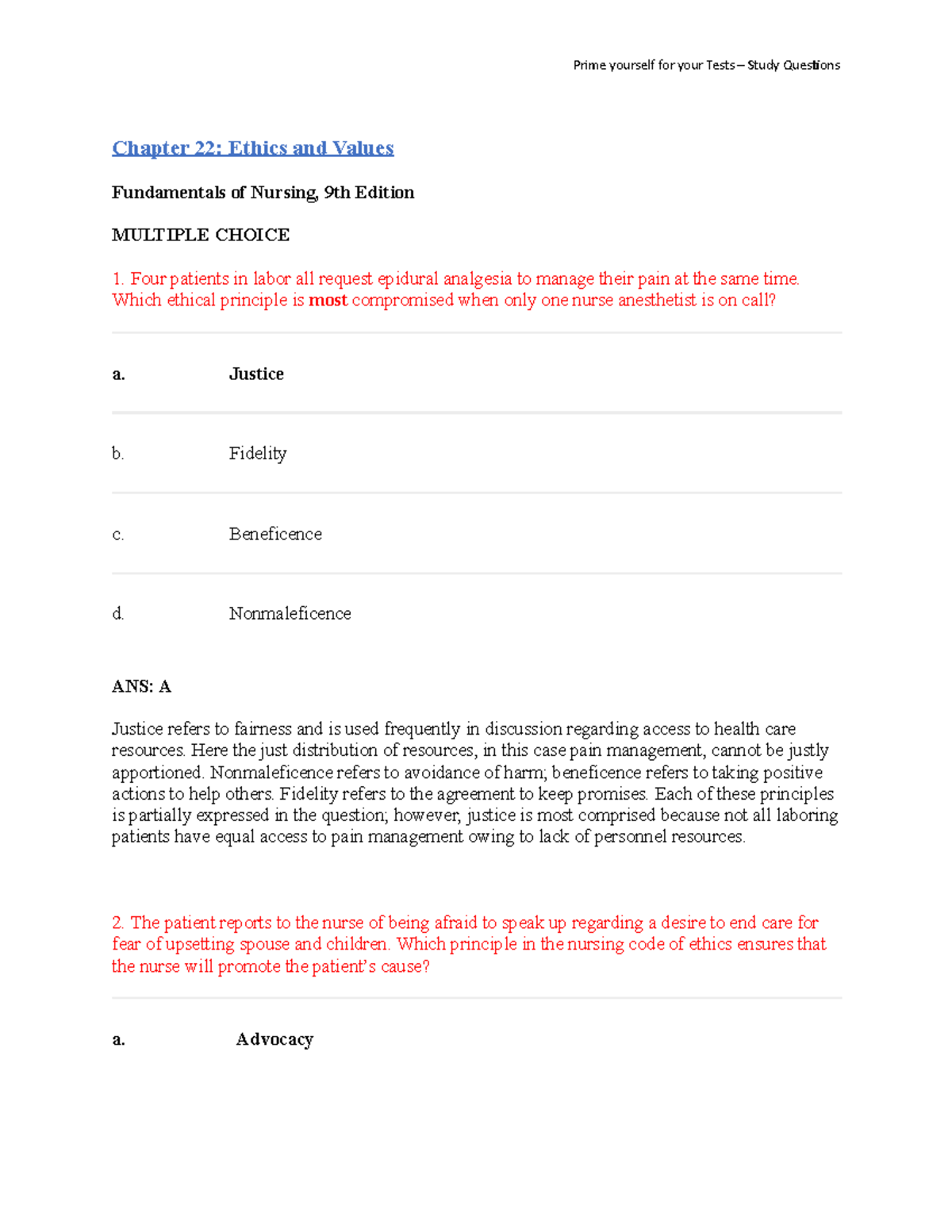 Chapter 22 Fundamentals and Medical Surgical test bank - Chapter 22 ...