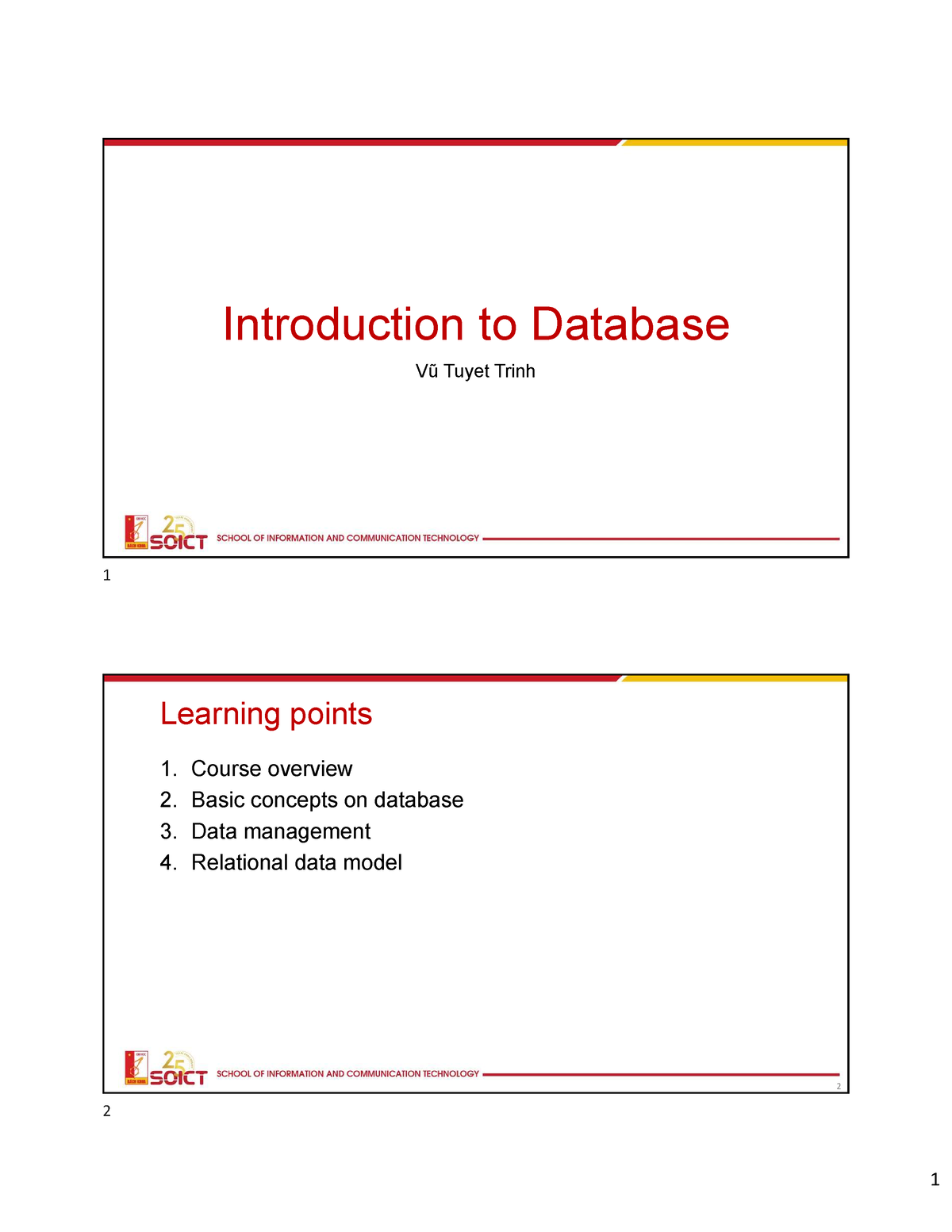 Slides 1 Introduction - Database Slide - Introduction To Database Vũ ...