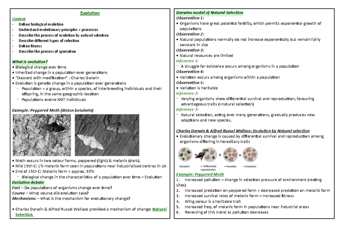 Evolution - Evolu&on Content · Define biological evolu 0 on ...