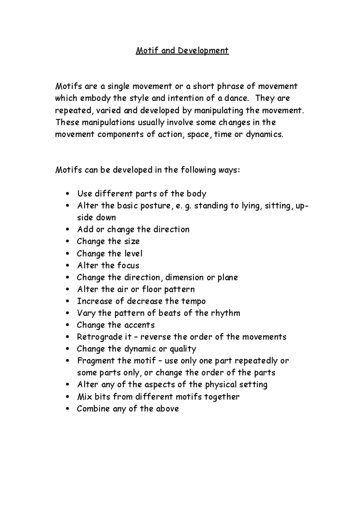 Motif and development 2 - Motif and Development Motifs are a single ...