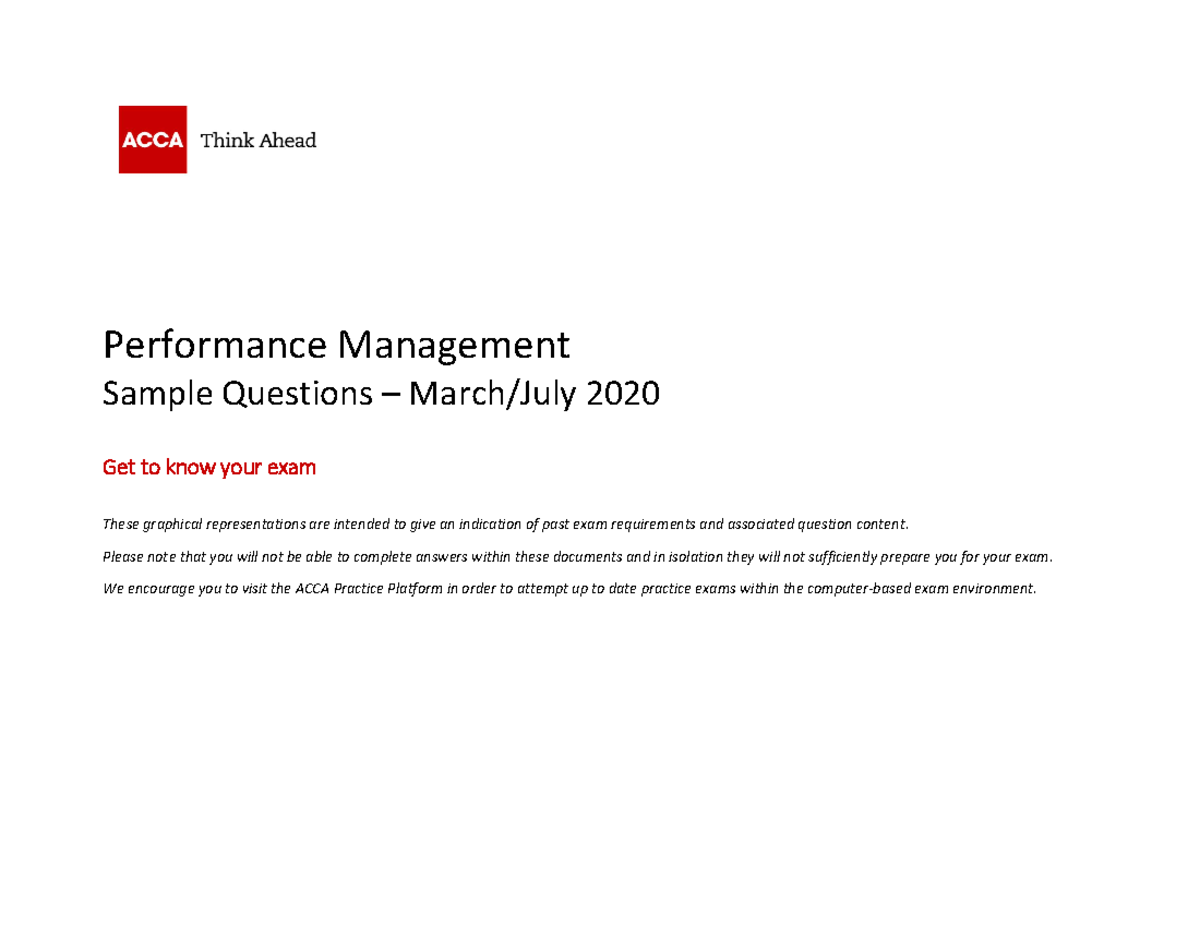 PM2020MJQ ACCA EXAM QUESTION 2020 QUESTION AND ANSWERS Performance Management Sample
