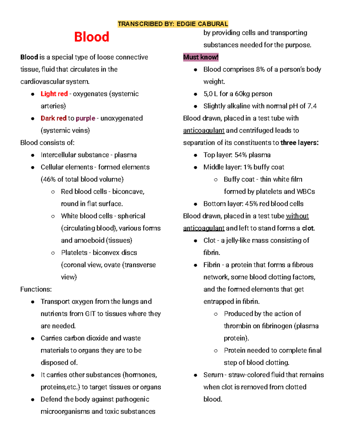 Blood Chapter 7 - Blood Blood is a special type of loose connective ...