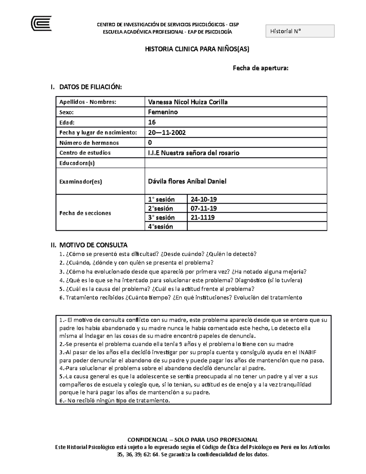 Historia Clinica Del Adolescente De 18 Años - Escuela AcadÉmica 