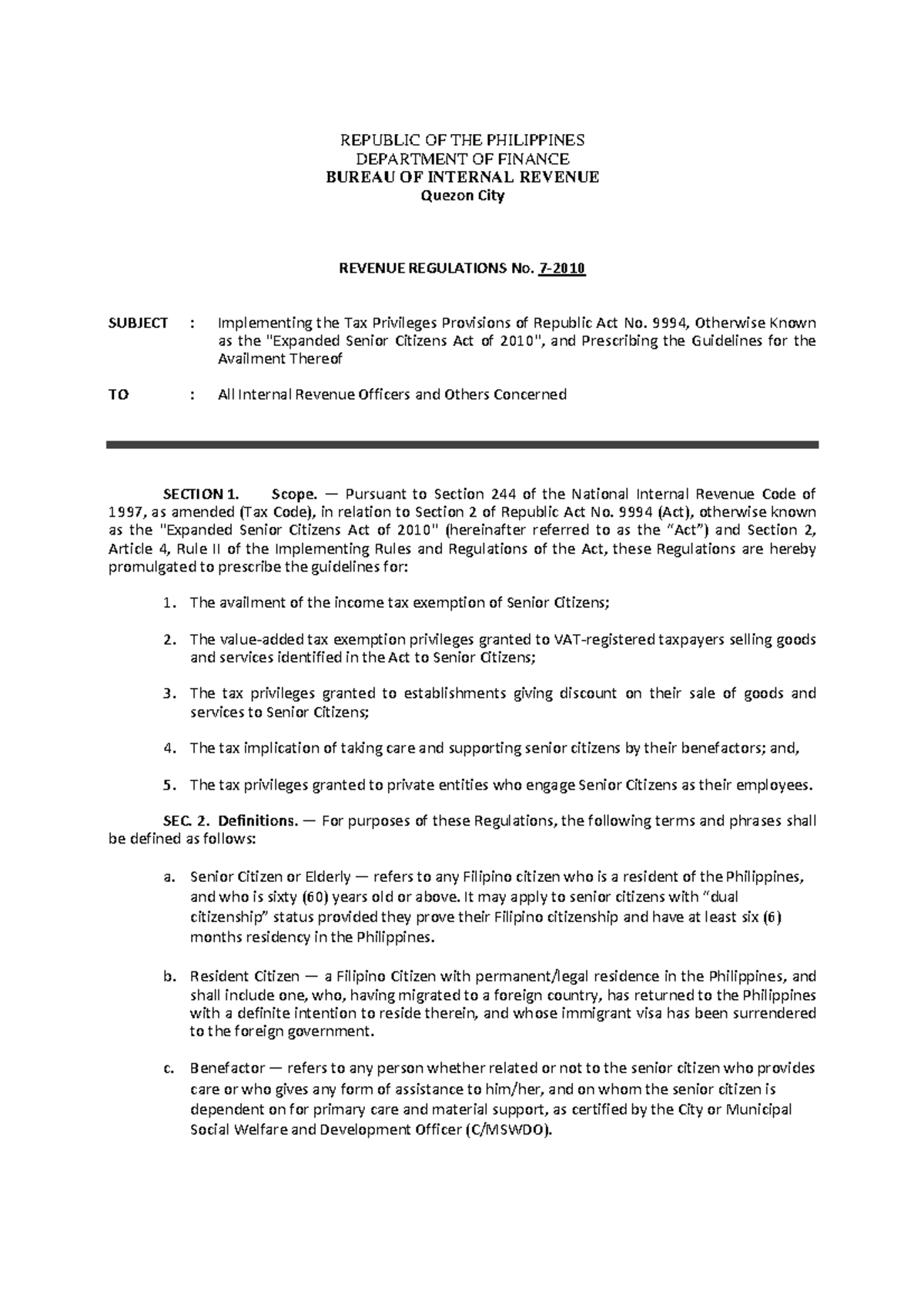 RR 7-2010 - REVENUE REGULATION - REPUBLIC OF THE PHILIPPINES DEPARTMENT ...