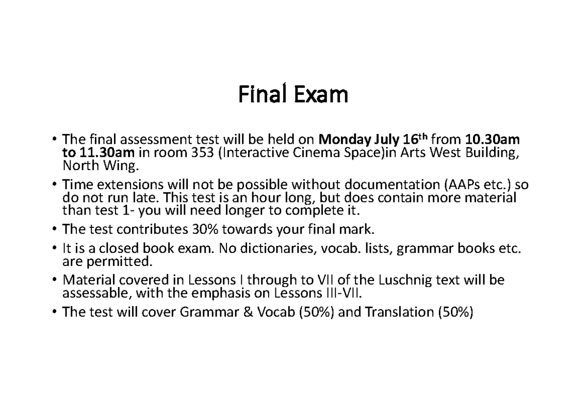 Final Exam Instructions including Vocab Assumed Final Exam
