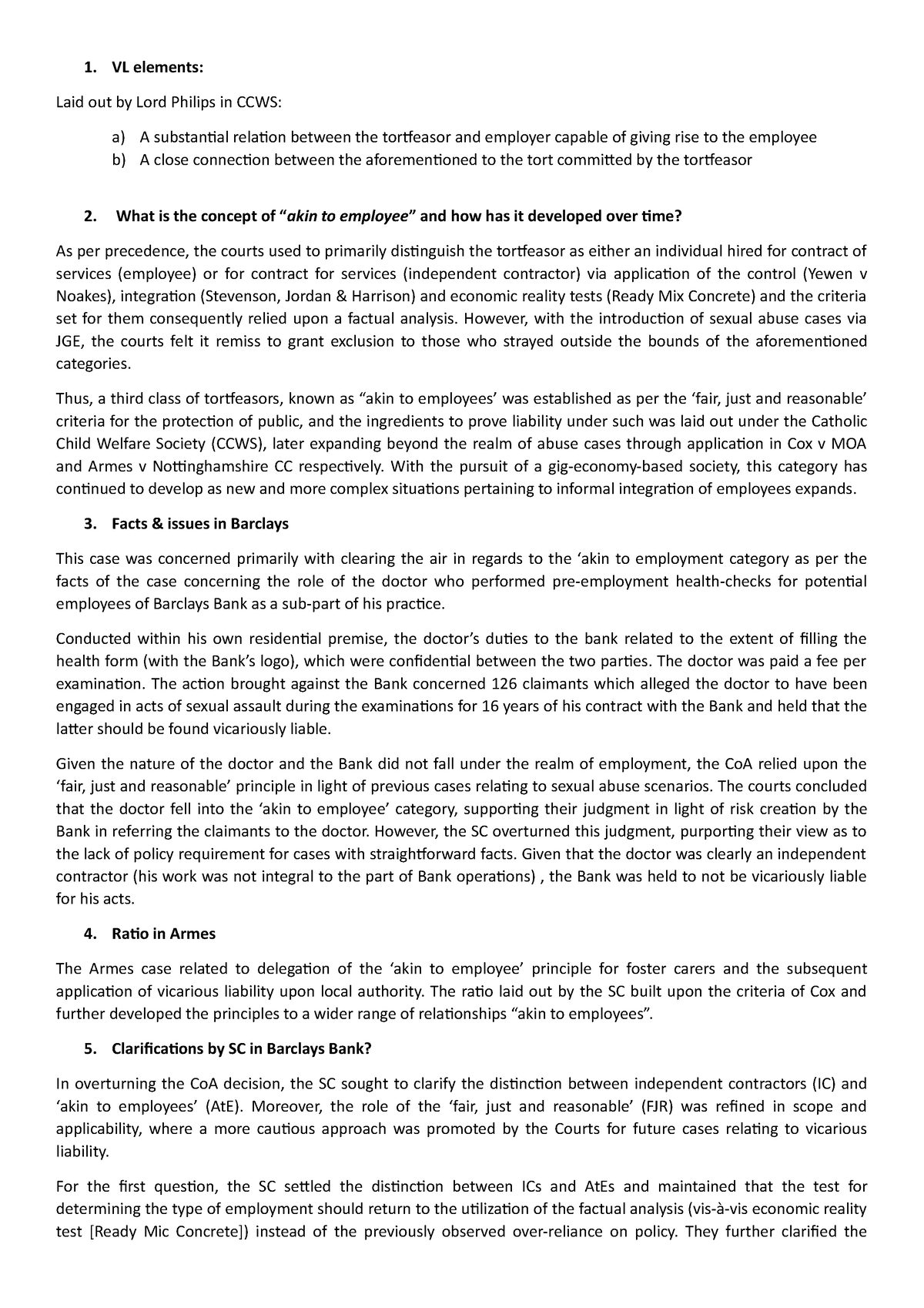 Part a answers - 1. VL elements: Laid out by Lord Philips in CCWS: a) A ...