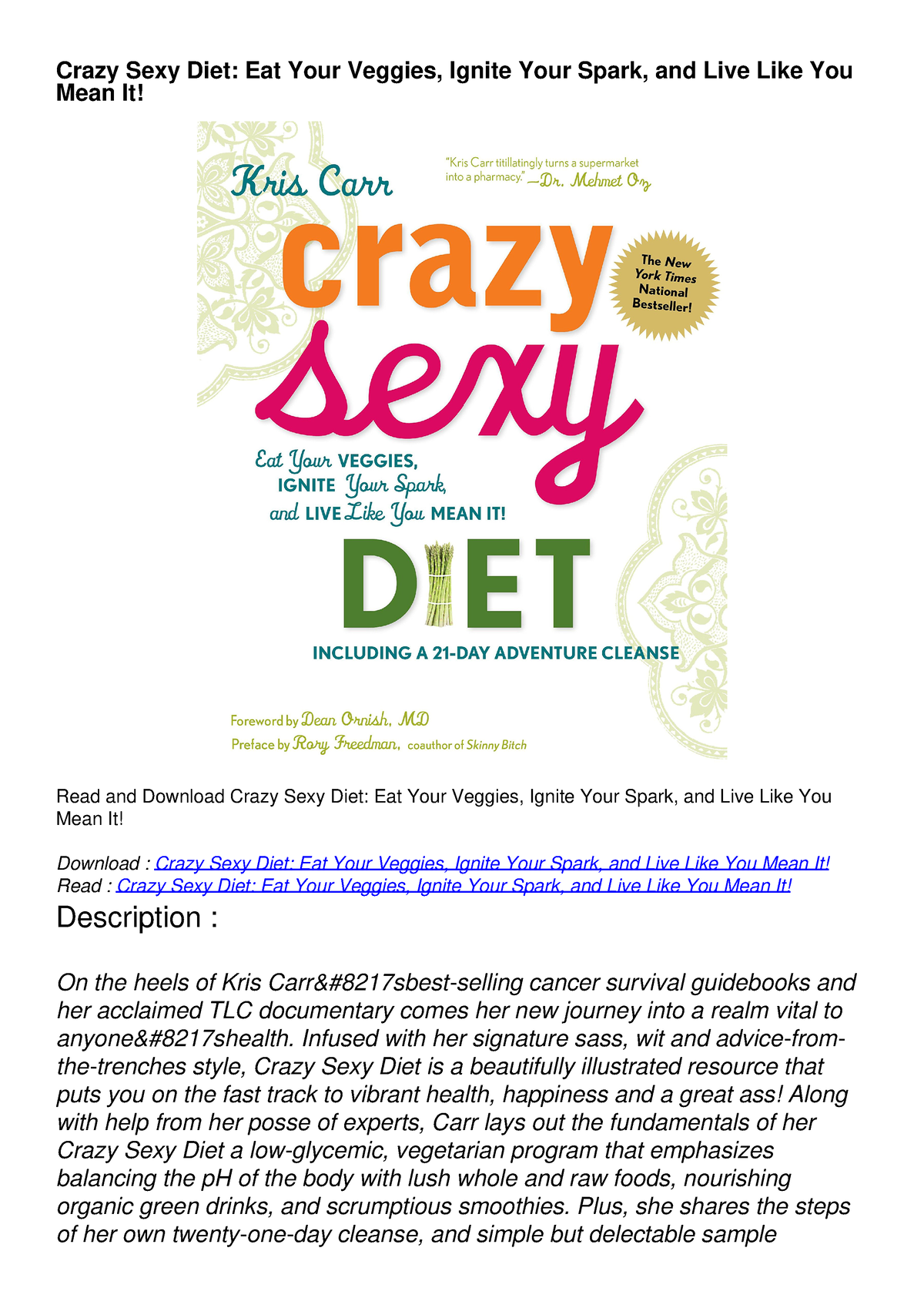 Pdfreaddownload Crazy Sexy Diet Eat Your Veggies Ignite Your Spark And Live Like You Mean 2271