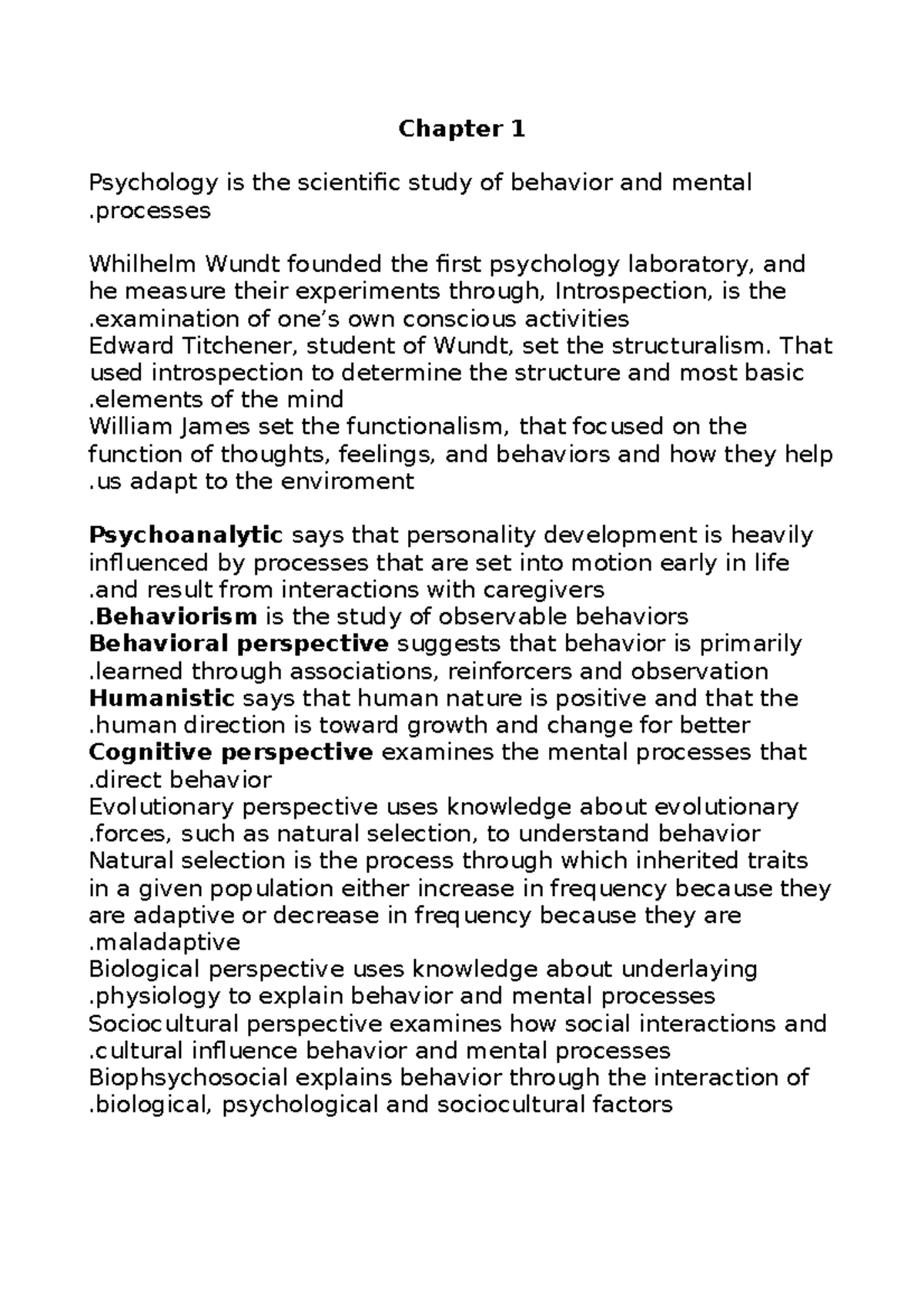 Psychology 1 - Notes - Chapter 1 Psychology Is The Scientific Study Of ...