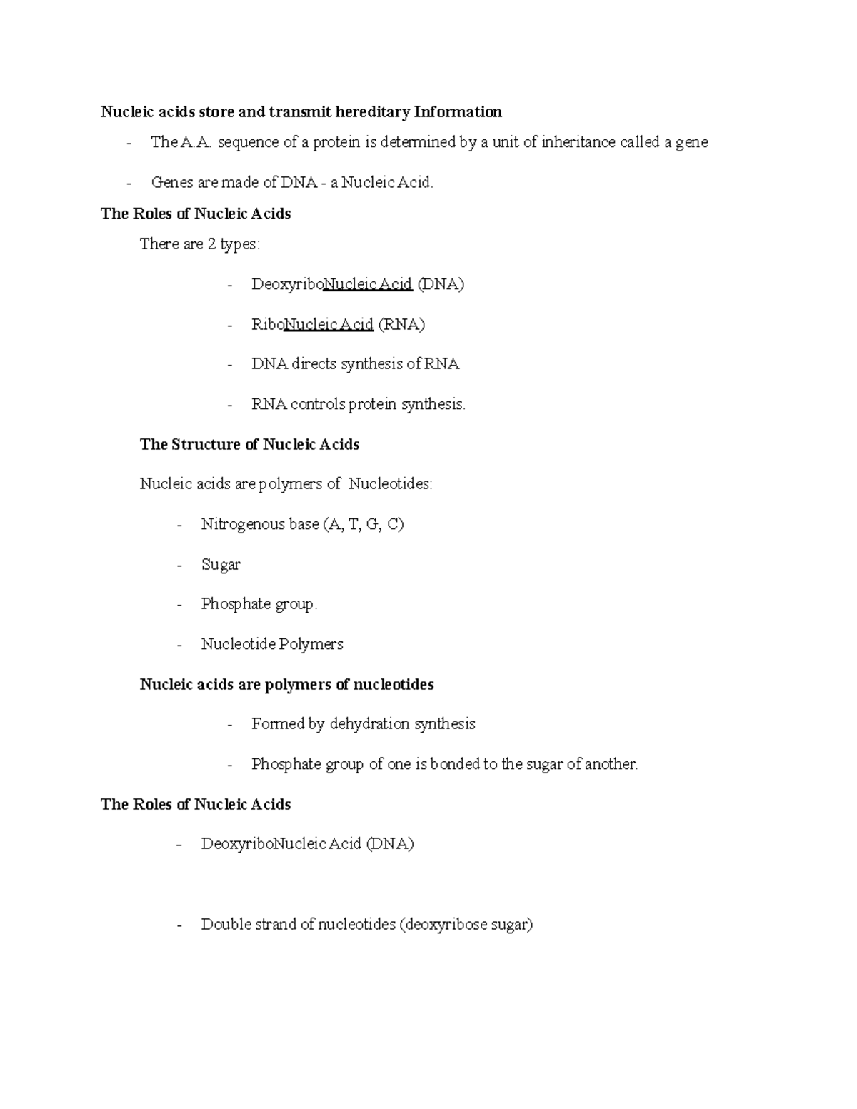 Biological Macrmolecules pt. 3 Nucleic acids store and transmit